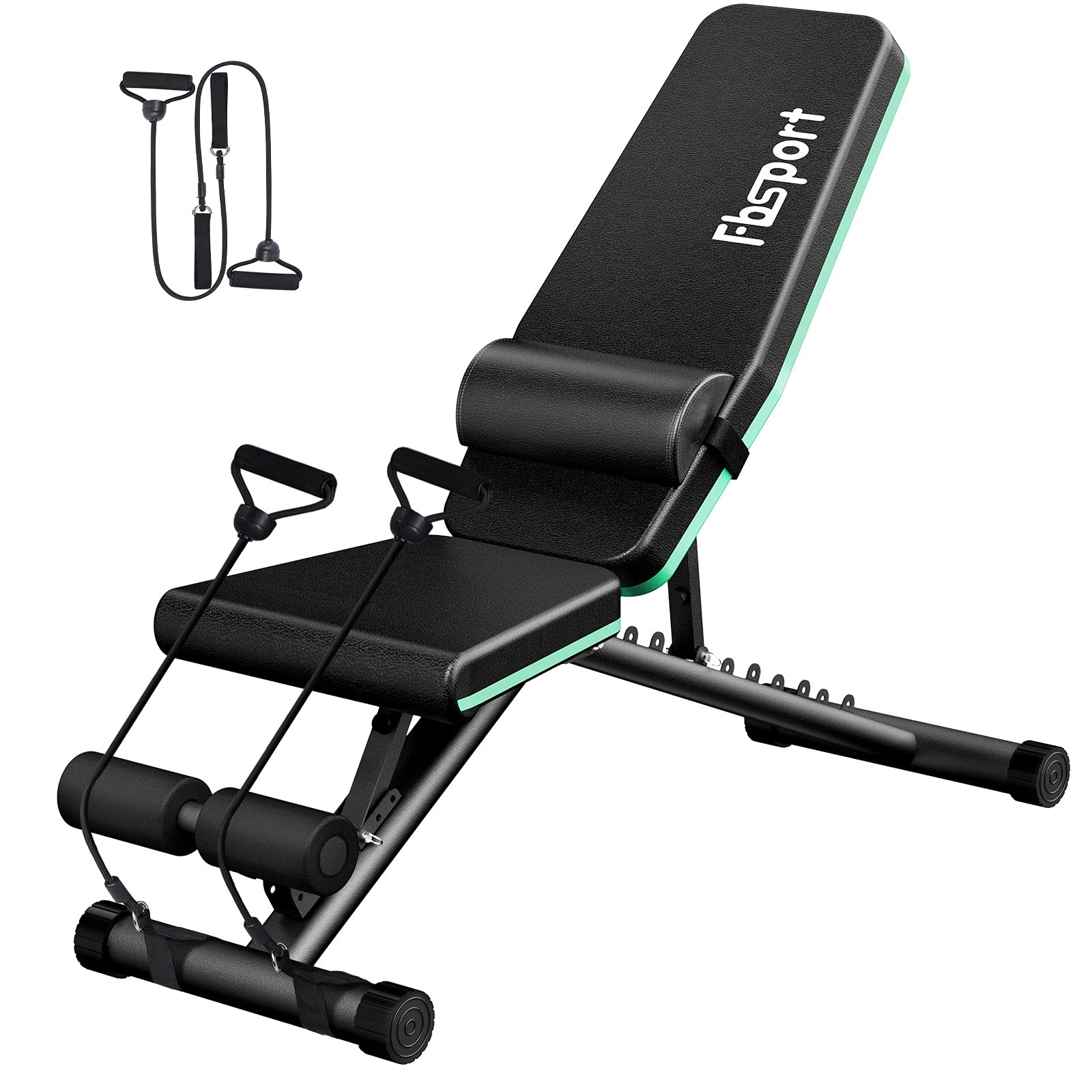 FBSPORT Adjustable Weight Bench for Home Gym - Foldable Strength Training Bench with Incline & Decline, Full Body Workout Bench Press with Resistance Bands - Perfect for Strength Training, Bodybuilding & Home Fitness