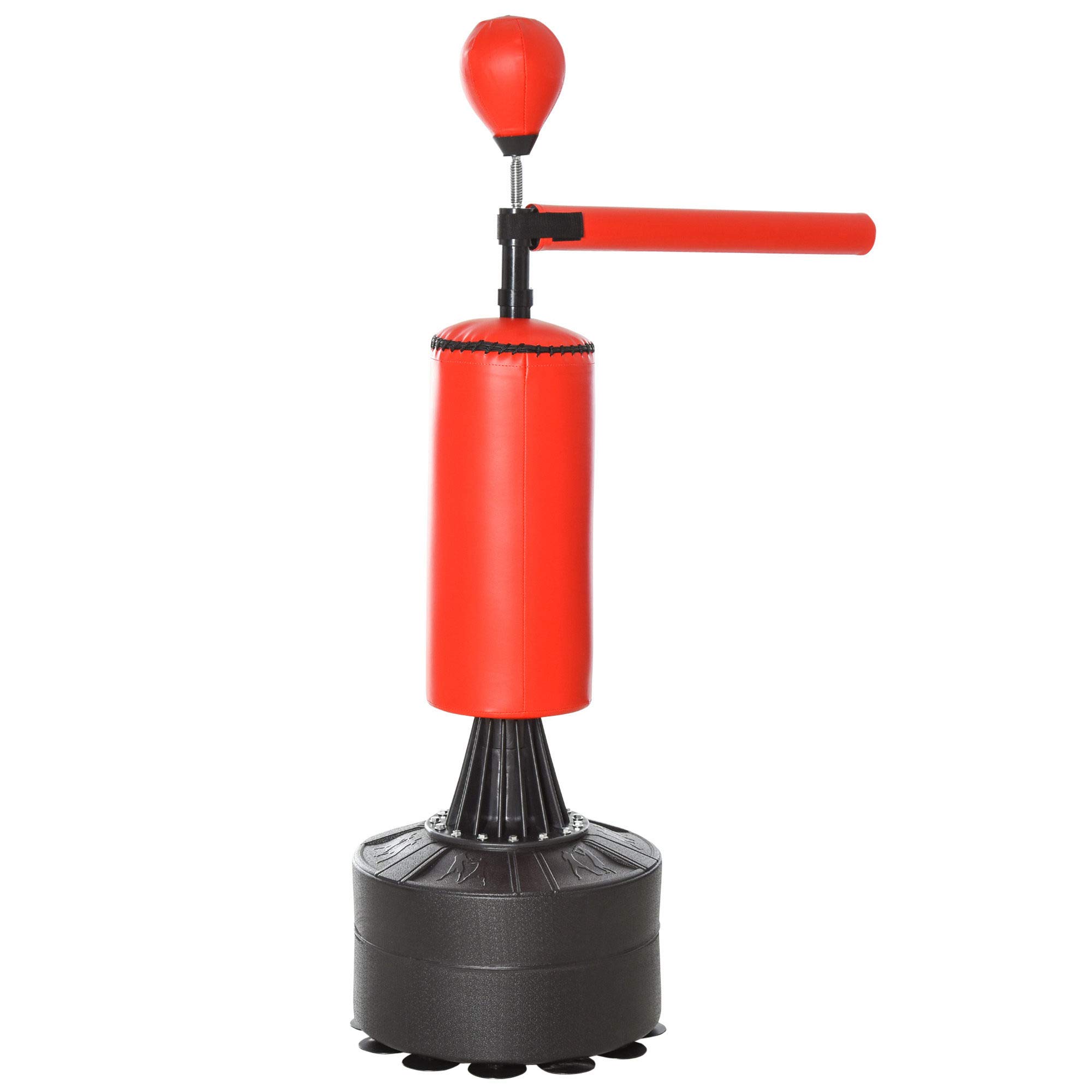 Soozier Freestanding Punching Bag Stand with Rotating Flexible Arm - Adjustable Speed Ball - Water/Sand Fillable Base for Boxing Training, Home Gym & Martial Arts Practice