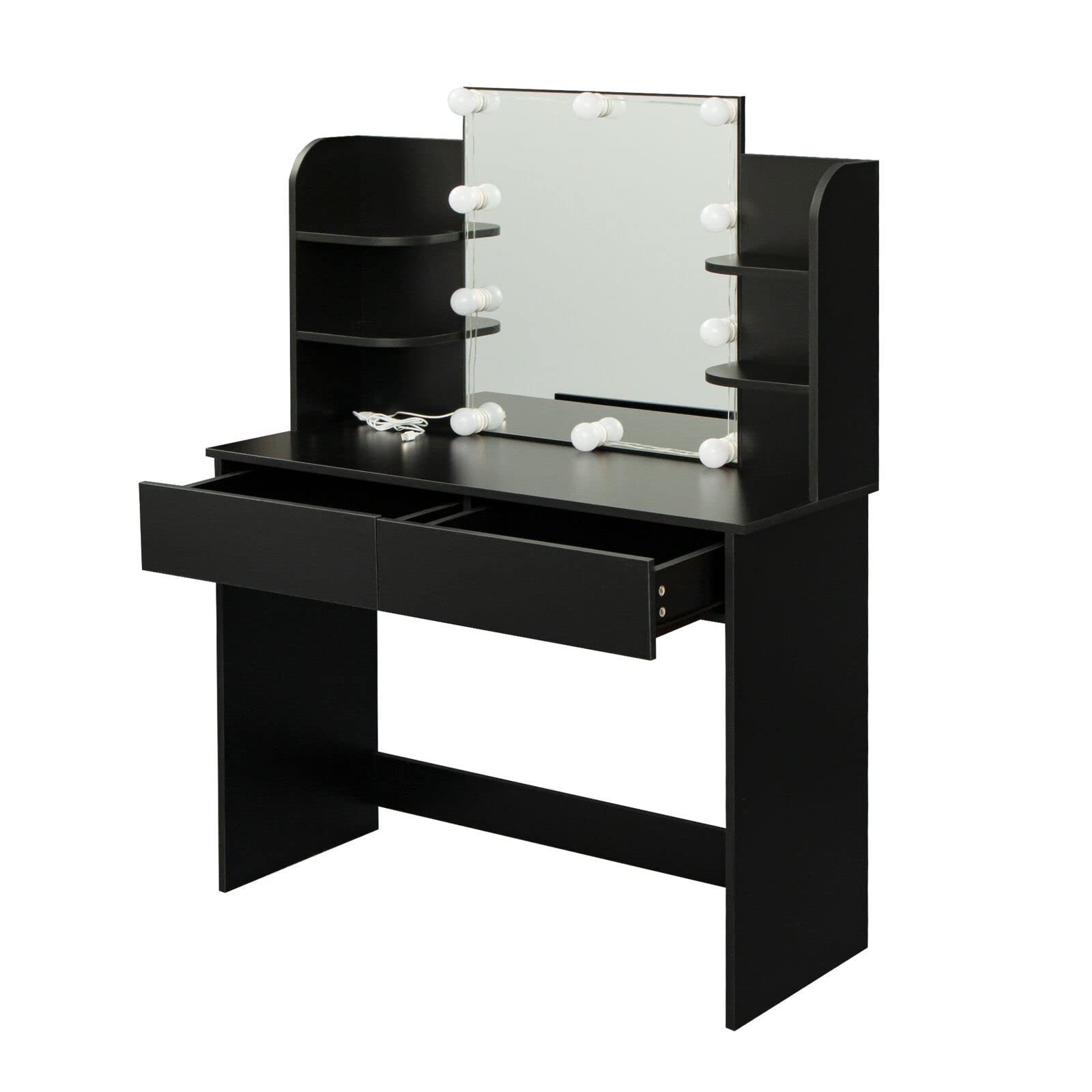 Modern Vanity Set with LED Lighted Mirror, Makeup Dressing Table with 4 Storage Drawers & Stool - Perfect for Bedroom, Bathroom, and Beauty Salon Makeup Organization