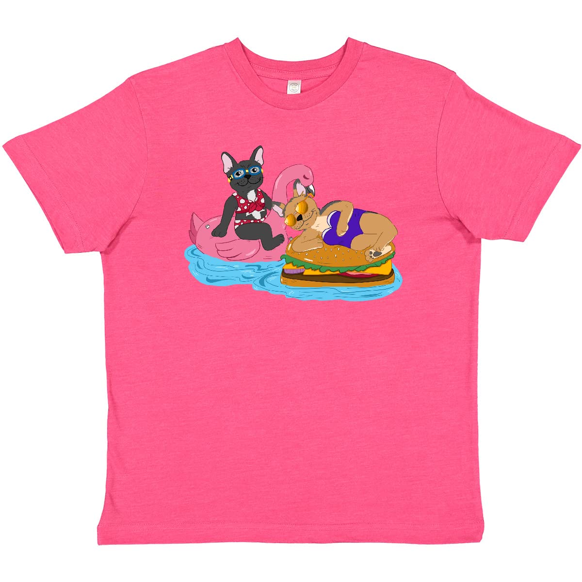 Cute French Bulldogs on Pool Floaties Youth T-Shirt - Fun Summer Graphic Tee for Kids | Perfect for Beach, Pool Parties & Casual Wear