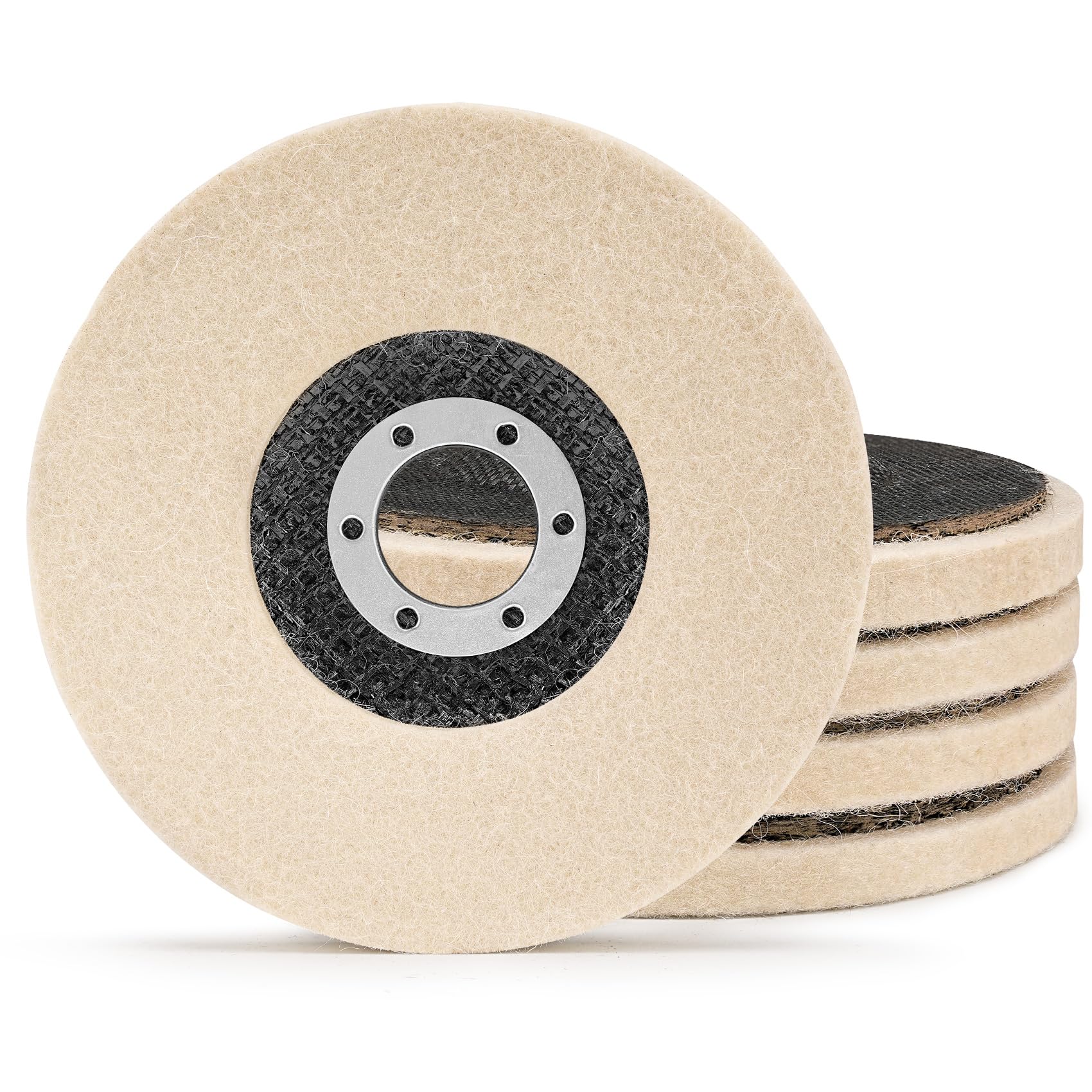 4 1/2 Inch Round Wool Felt Polishing Disc Wheel Pads (5-Pack) - Angle Grinder Buffing & Polishing Pads for Metal, Wood, Car & Auto Body - Perfect for DIY Projects, Metal Restoration & Automotive Detailing