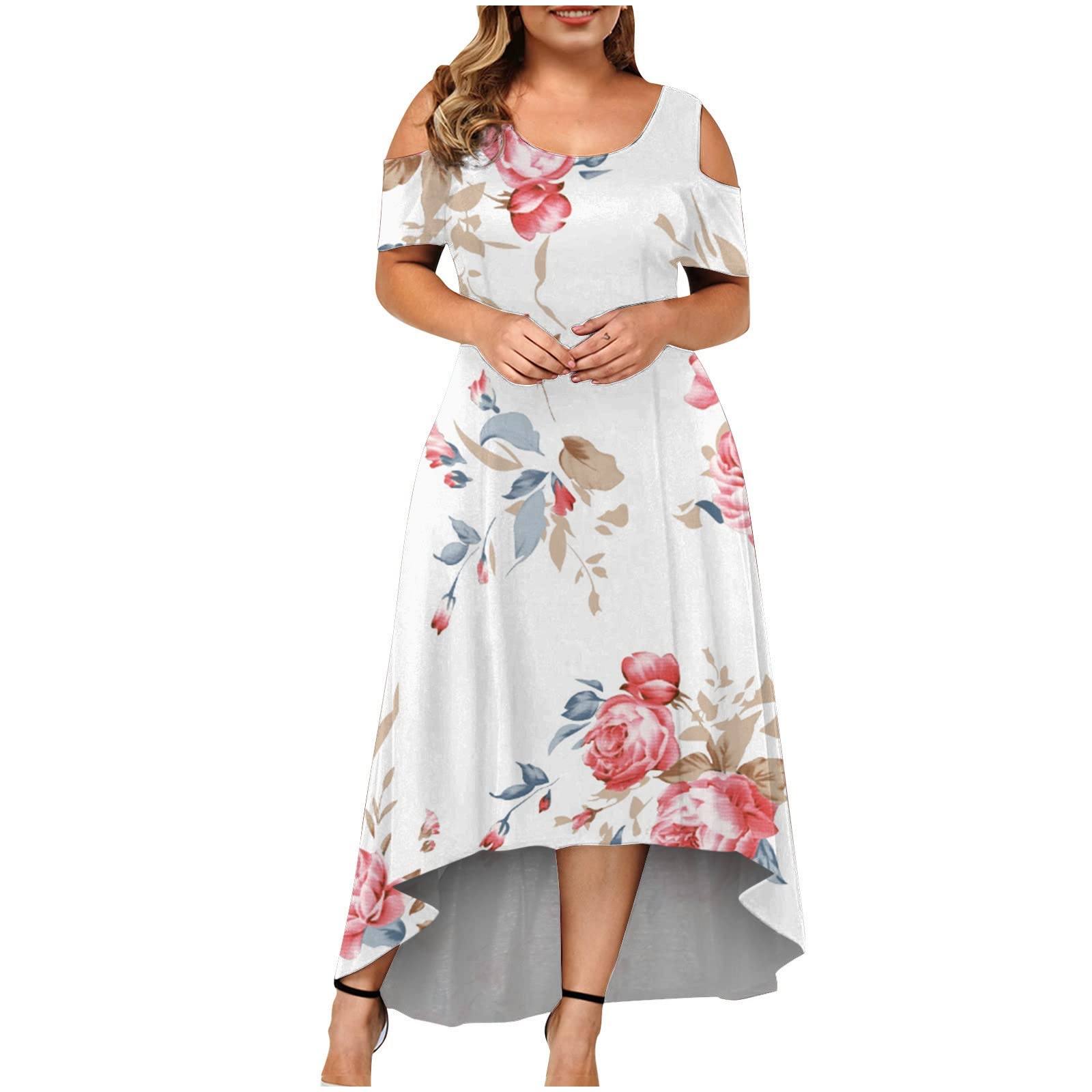 Kaniem Women's Summer Dresses 2023 - Trendy Cotton Short Sleeve V-Neck Bohemian Midi Dress for Beach, Vacation & Casual Outings