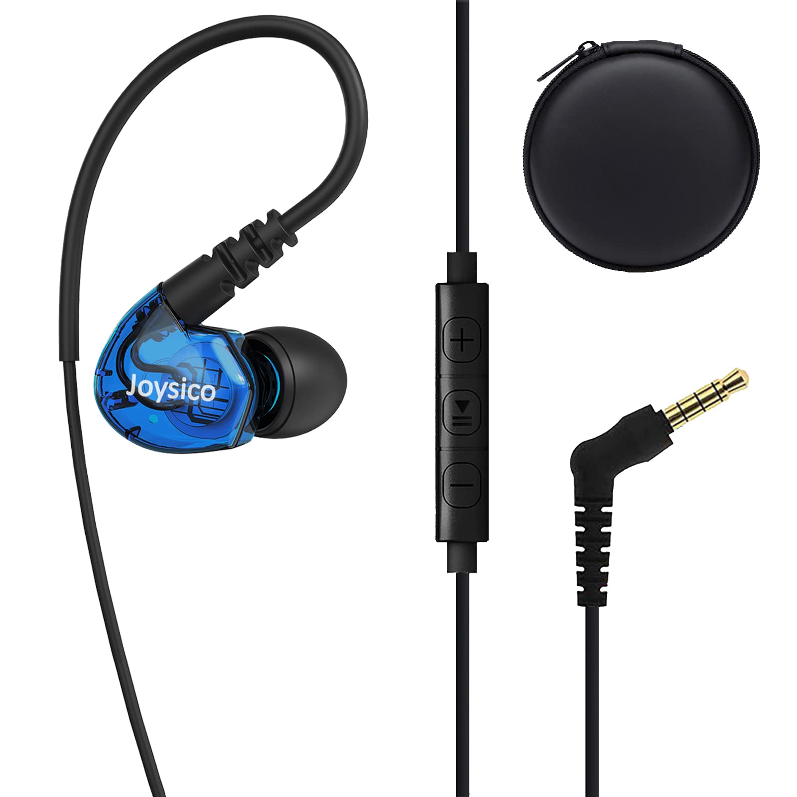 Stereo-to-Mono Single Earbud with Mic & Controls - Wired One Ear Headphone with Over-Ear Hook & Case for iPhone Android Phone Laptop - In-Ear Mono Headset for Driving, Sports, Running, Cycling (Right Ear Only) - Perfect for Hands-Free Calls, Workouts & Commuting