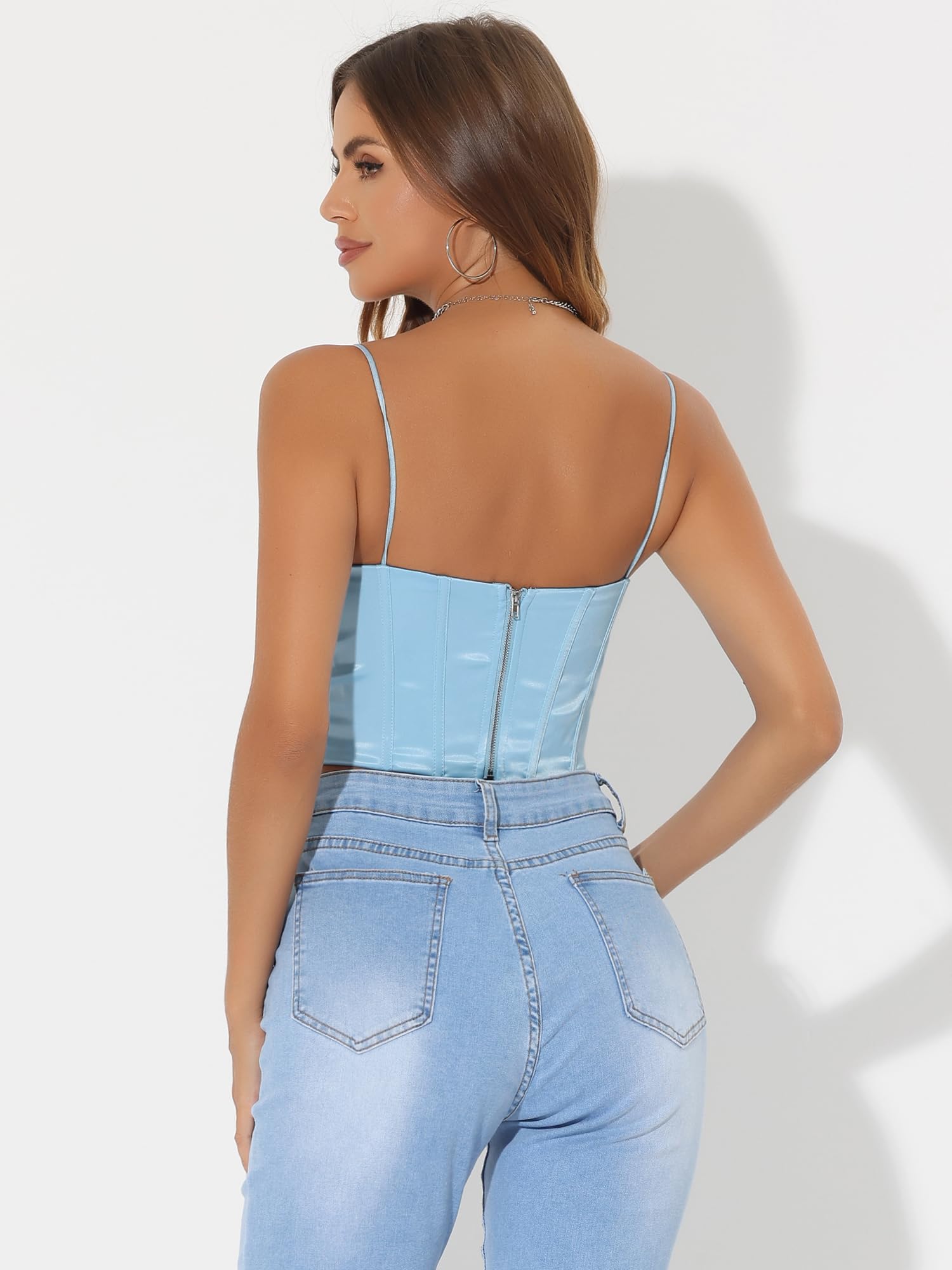 Allegra K Women's Sexy Bustier Crop Top - Backless Corset with Boned Structure & Spaghetti Straps for Club, Party & Night Out Outfits