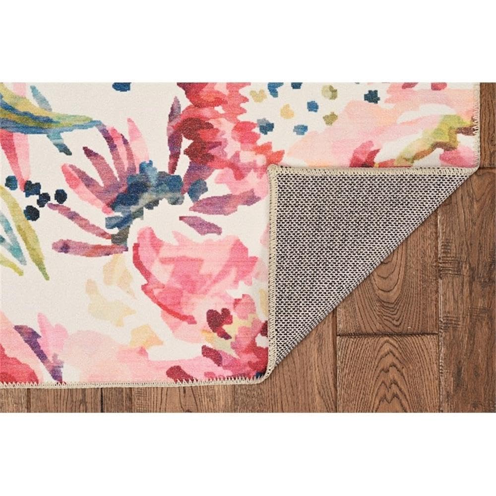 Linon Washable Gatlin Polyester 5'x7' Area Rug in Raspberry Red - Soft Non-Slip Living Room Rug for Bedroom, Dorm & Home Decor