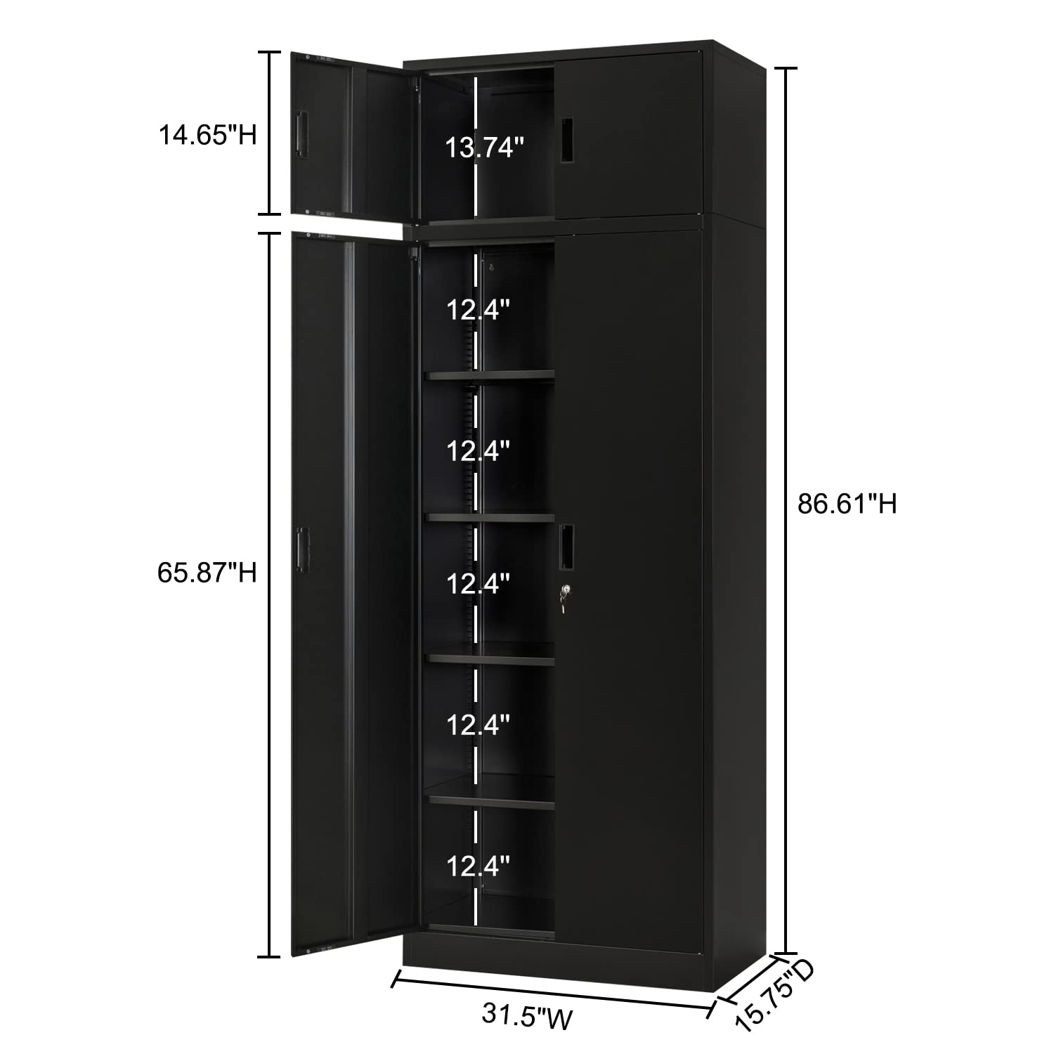 BESFUR 87-inch Tall Metal Storage Cabinet with Adjustable Shelves & Locking Doors - Large Steel Office Cabinet for Home, Garage, Utility Room (Black) | Perfect for Organizing Files, Tools & Supplies