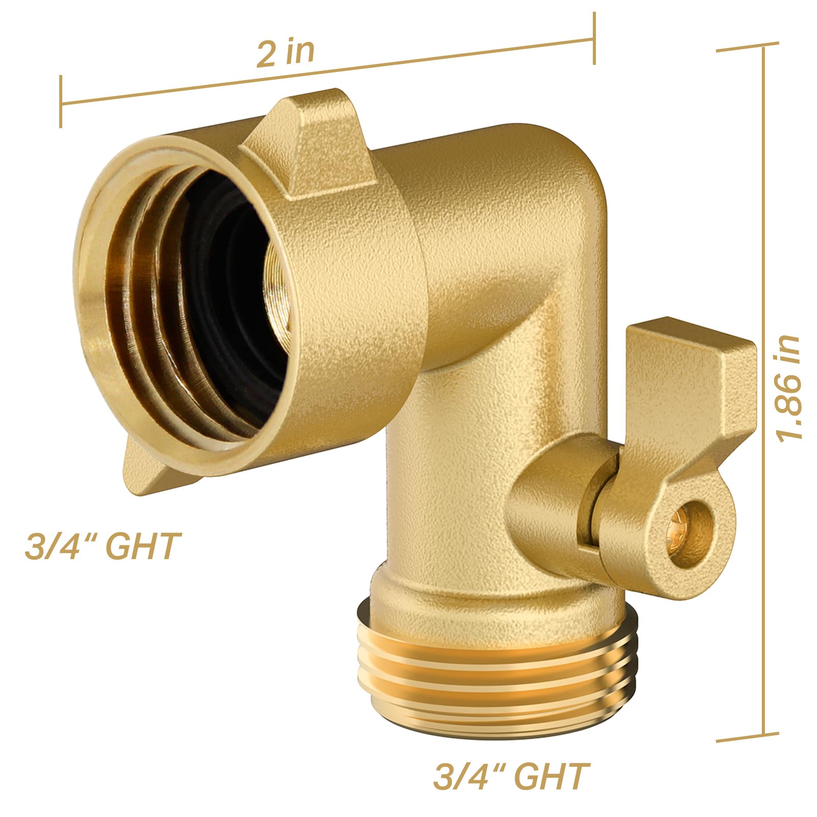 Twinkle Star 90 Degree Garden Hose Elbow with Shut Off Valve 2 Pack - 3/4