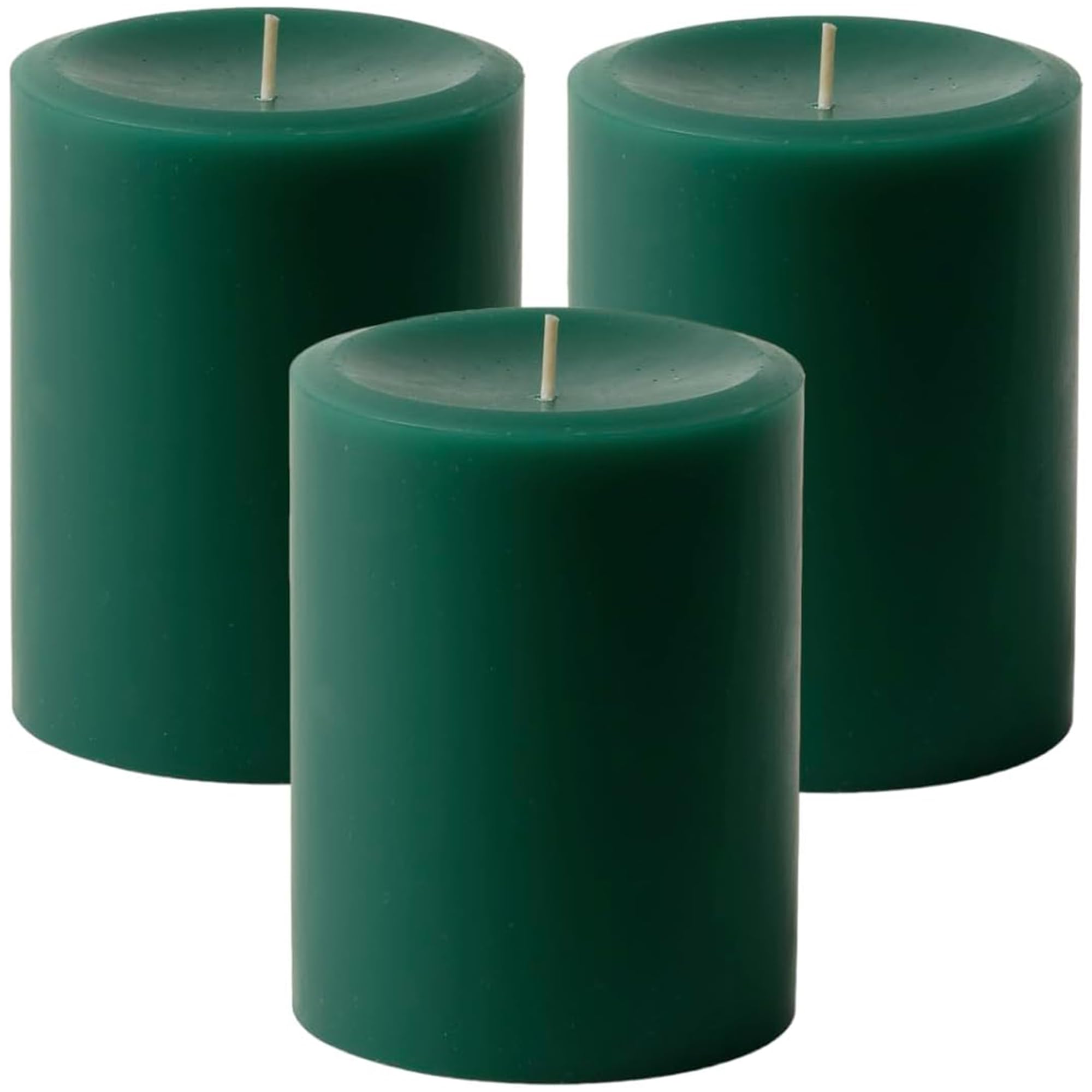 Premium Unscented Dripless Pillar Candles Set of 3 - Hand-Poured Solid Green Wax Candles for Home Decor, Wedding Centerpieces & Romantic Dinners - 4