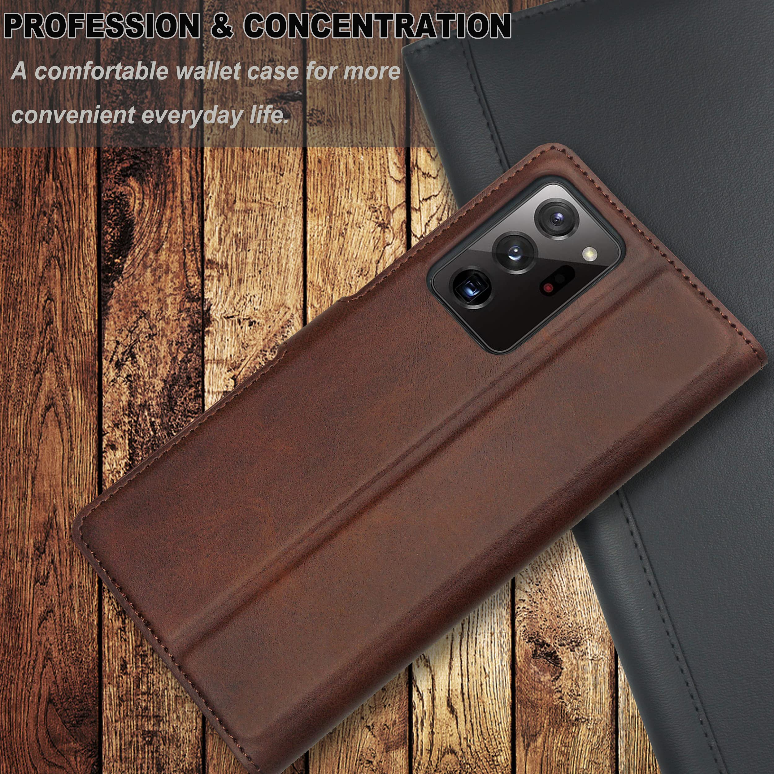 Samsung Galaxy Note 20 Ultra 5G Wallet Case - Premium Leather Flip Cover with Card Holder, Kickstand & Magnetic Closure | Slim Protective Phone Case (Brown) | Perfect for Business, Travel & Everyday Use