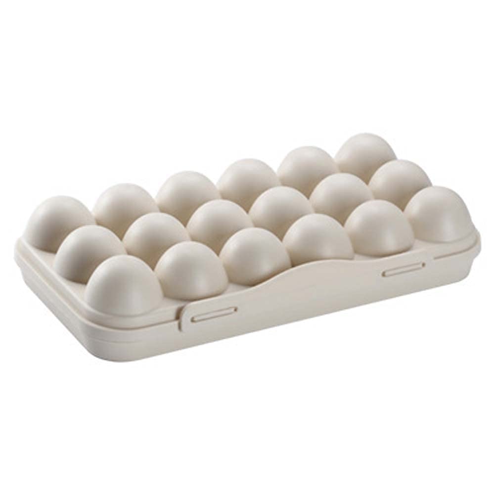 18-Grid Plastic Egg Tray Holder with Lid - Refrigerator & Kitchen Egg Storage Container Organizer | Perfect for Refrigerator Organization, Farm Fresh Eggs, and Compact Kitchen Storage (Khaki)