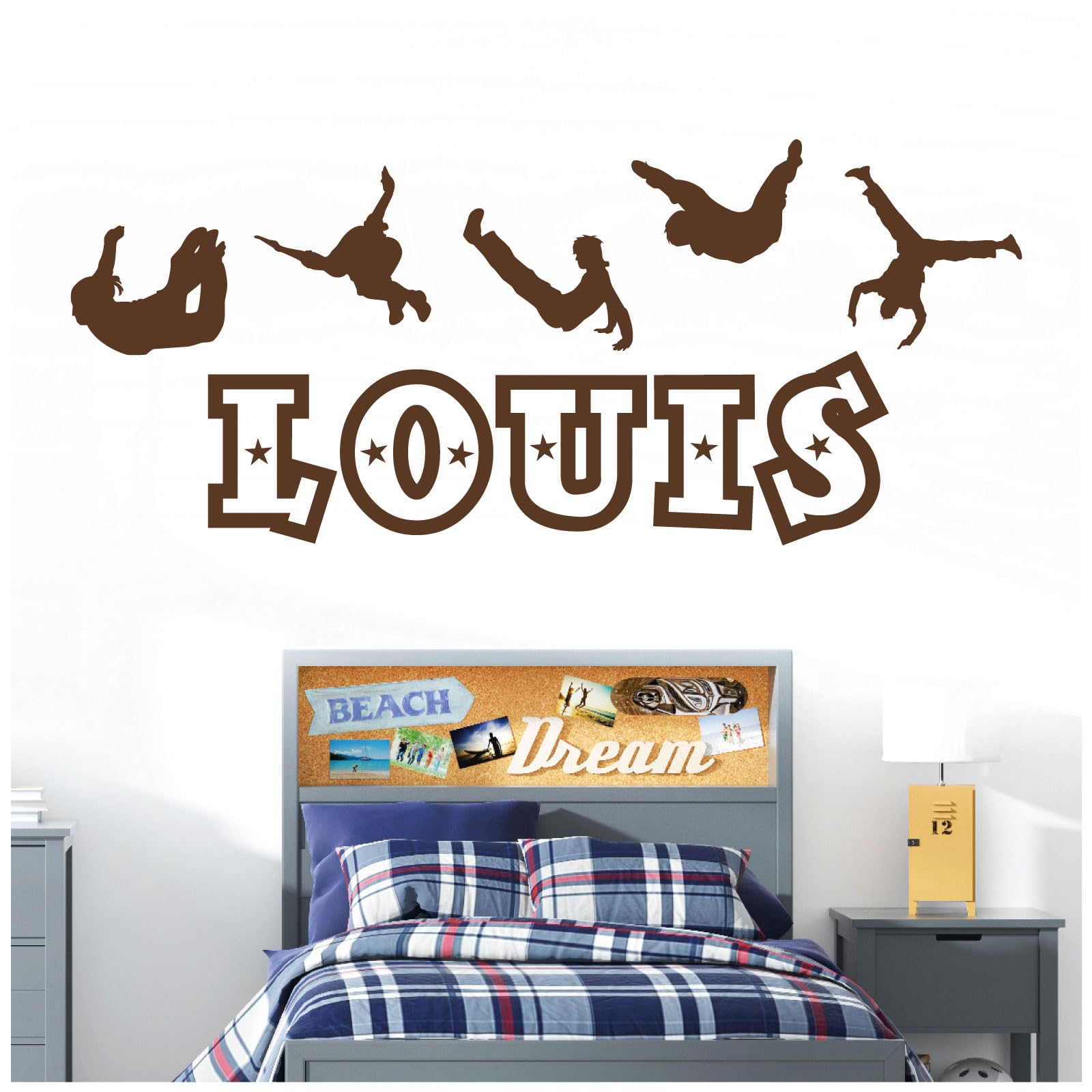 Custom Boys Name Wall Decals - Parkour Themed Silhouette Stickers (Chocolate Brown) - Perfect for Kids' Bedroom, Playroom & Nursery Decor