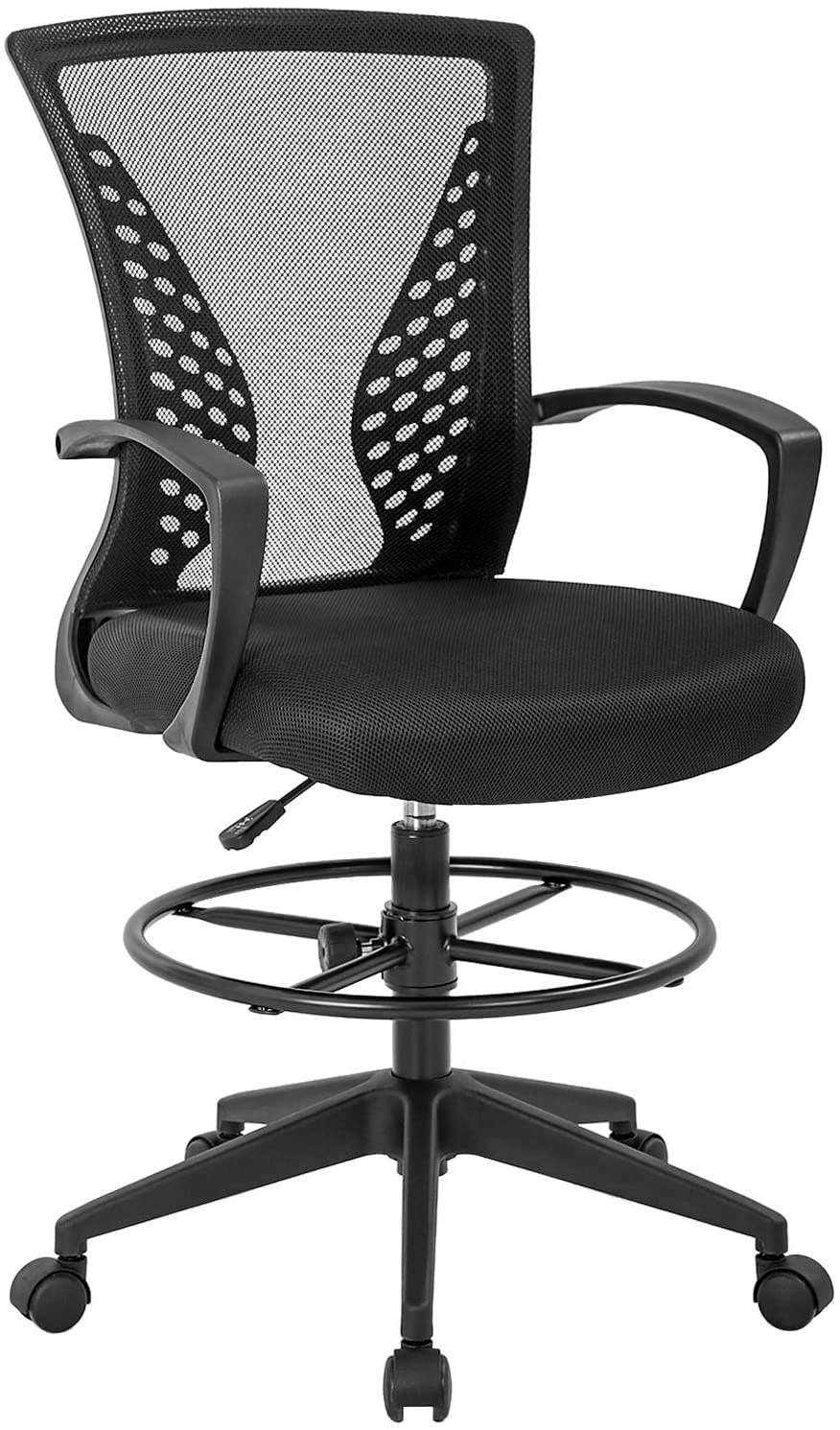 Ergonomic Adjustable Height Drafting Chair with Lumbar Support & Foot Ring - Mesh Office Chair for Standing Desk, Computer Work & Reception Areas - Perfect for Architects, Designers & Long Work Sessions