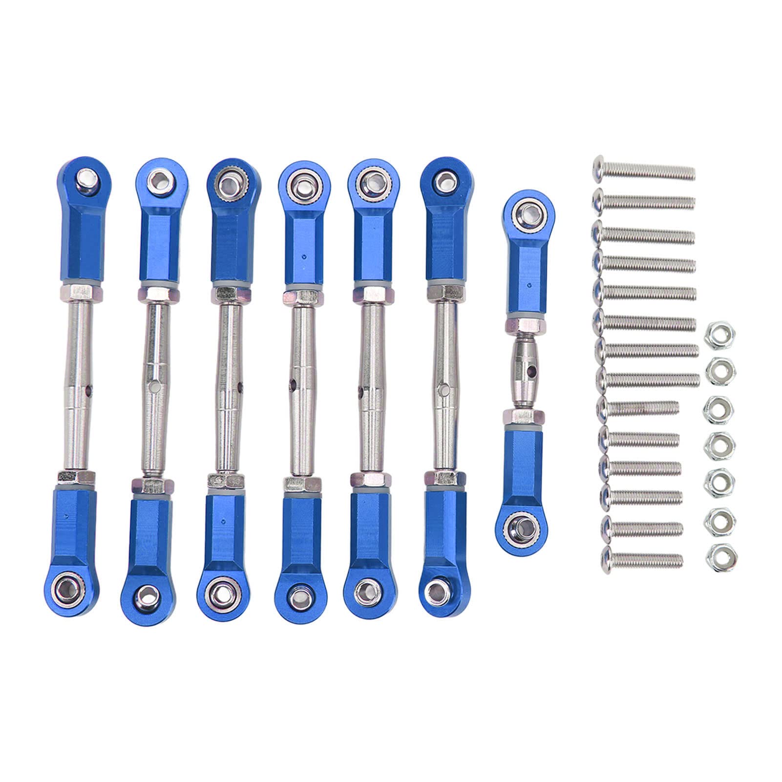 7Pcs Aluminum Alloy RC Tie Rod Set for 1/10 Scale Remote Control Cars - Durable Metal Linkage System for RC Short Course Trucks (Blue) | Perfect for Off-Road Racing, Bashing and Crawling Adventures
