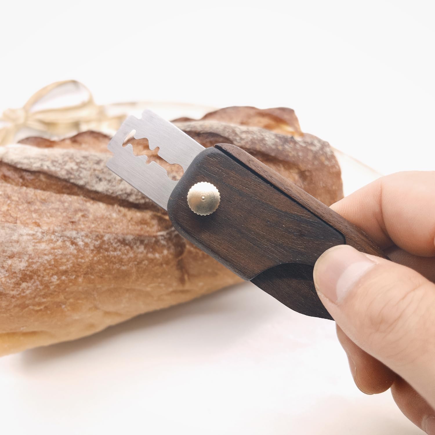 Premium Mini Bread Lame - Handcrafted Wooden Dough Scoring Tool for Sourdough Bread Patterns - Black Walnut Bread Decorating Knife (Blade Not Included) - Perfect for Artisan Baking & Homemade Bread Making