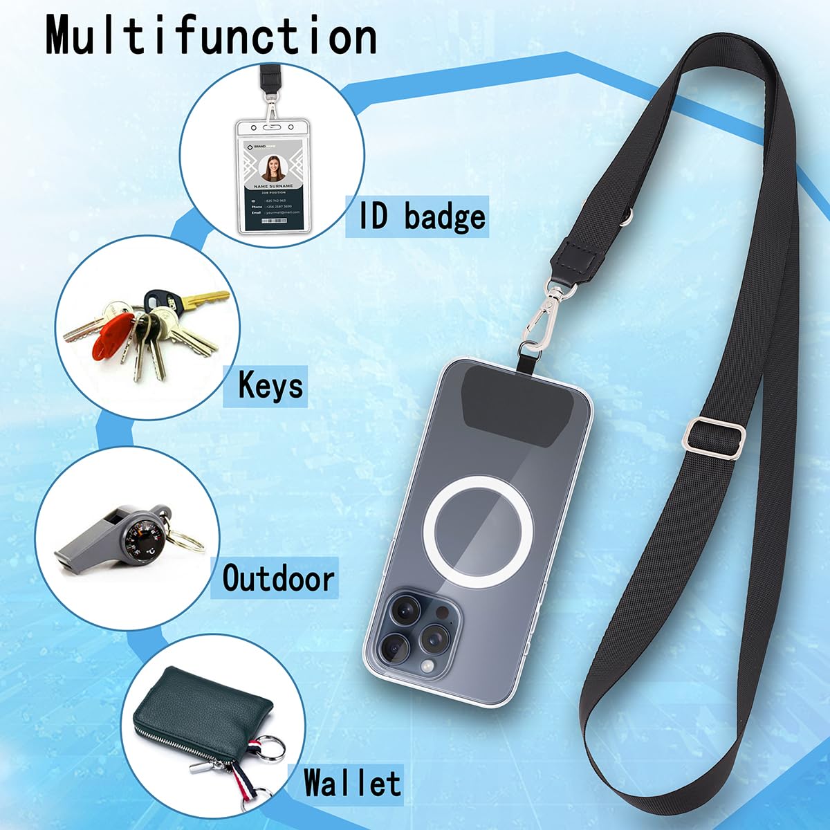 COOKOOKY Universal Phone Lanyard & Tether Tab Patches - Durable Strap Compatible with Most Phone Cases for Secure Hands-Free Use at Work, Travel, and Outdoor Adventures