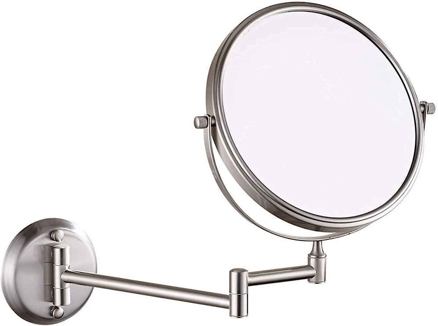 HAENJA 8 Inch Wall-Mounted Makeup Mirror - 360° Swivel Folding Vanity Mirror with Magnification for Bathroom & Dressing Room (Nickel Finish) - Perfect for Makeup Application, Skincare Routine & Hair Styling