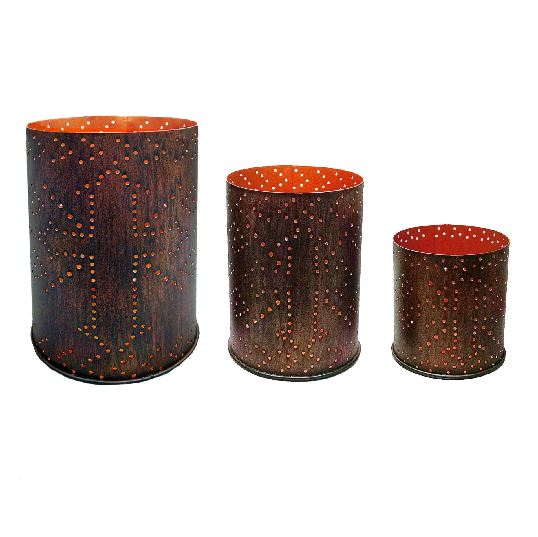 Distressed Metal Cylinder Pillar Candle Holder Set of 3 - Rustic Farmhouse Home Decor for Dining Table, Wedding Centerpiece, and Fireplace Mantel