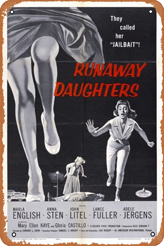 Vintage Runaway Daughters Movie Poster Metal Tin Sign - 12x8 Inch Retro Wall Art for Home, Bar & Coffee Shop Decor - Perfect for Man Cave, Themed Parties & Vintage Collectors