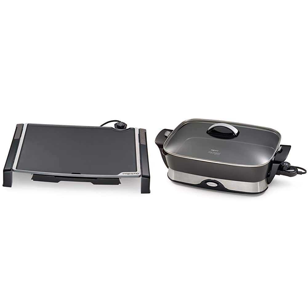 Presto 07073 19-Inch Black Electric Tilt-N-Fold Griddle & 06857 16-Inch Black Electric Foldaway Skillet - Perfect for Home Kitchen, Camping, and Outdoor Cooking