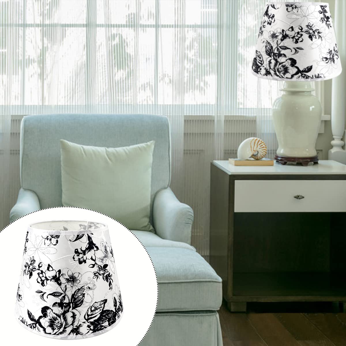 E27 Screw Lampshade - Floral Drum Lamp Shade with Hardback for Table Lamp Replacement, Chandelier & Wall Light Accessories - Perfect for Living Room, Bedroom & Office Decor