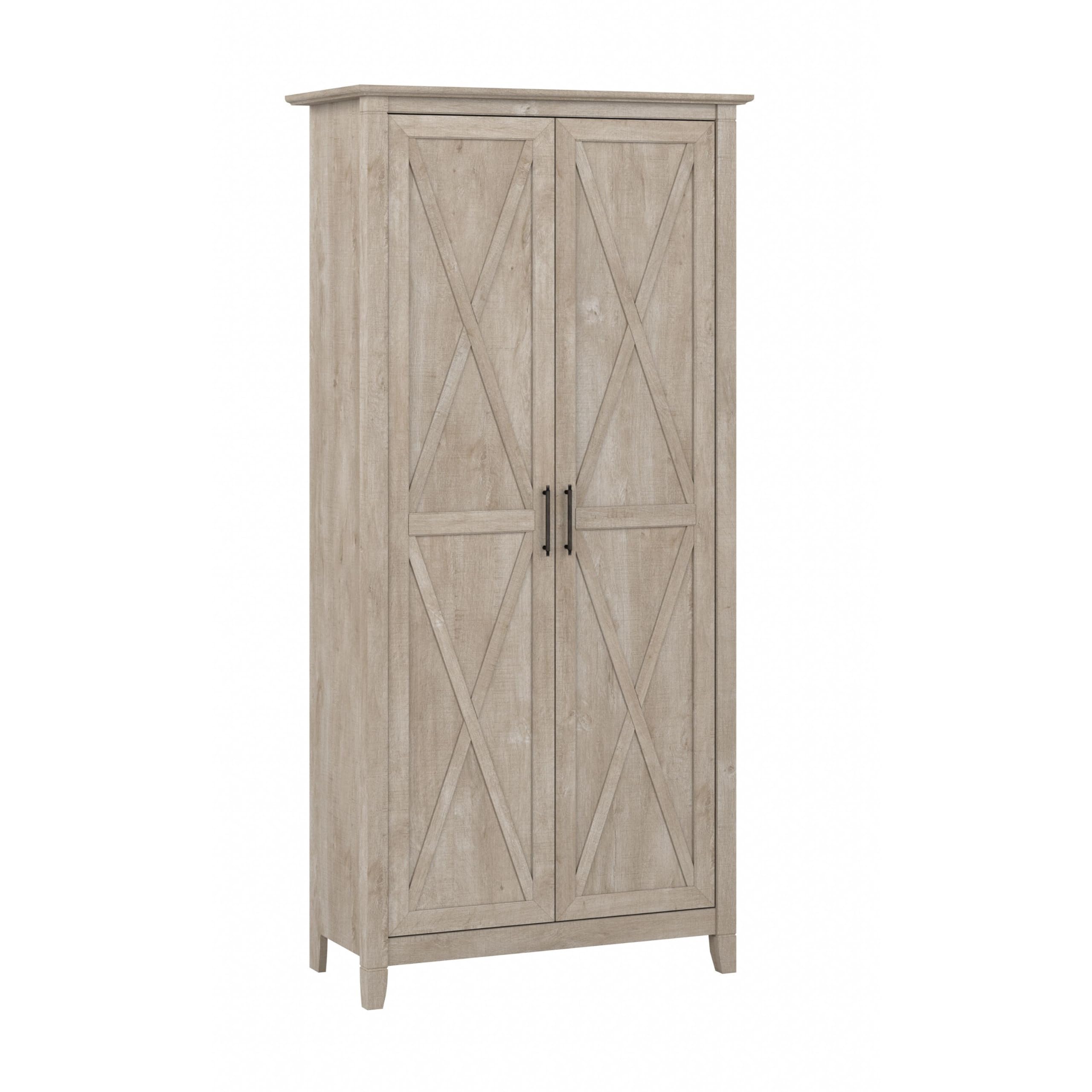 Bush Furniture Key West Kitchen Pantry Cabinet in Washed Gray - Freestanding Storage Cabinet for Kitchen, Dining Room, or Office - Organize Dishes, Food, and Supplies