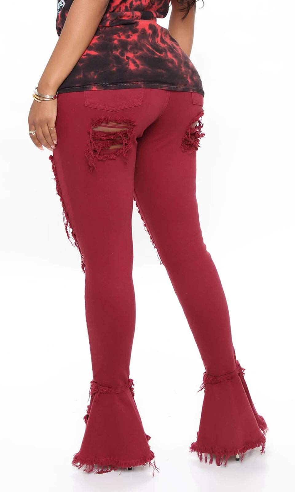 Women's High Waist Bell Bottom Jeans - Distressed Ripped Flare Denim Pants with Elastic Waist & Raw Hem | Retro 70s Style for Casual Outfits & Music Festivals