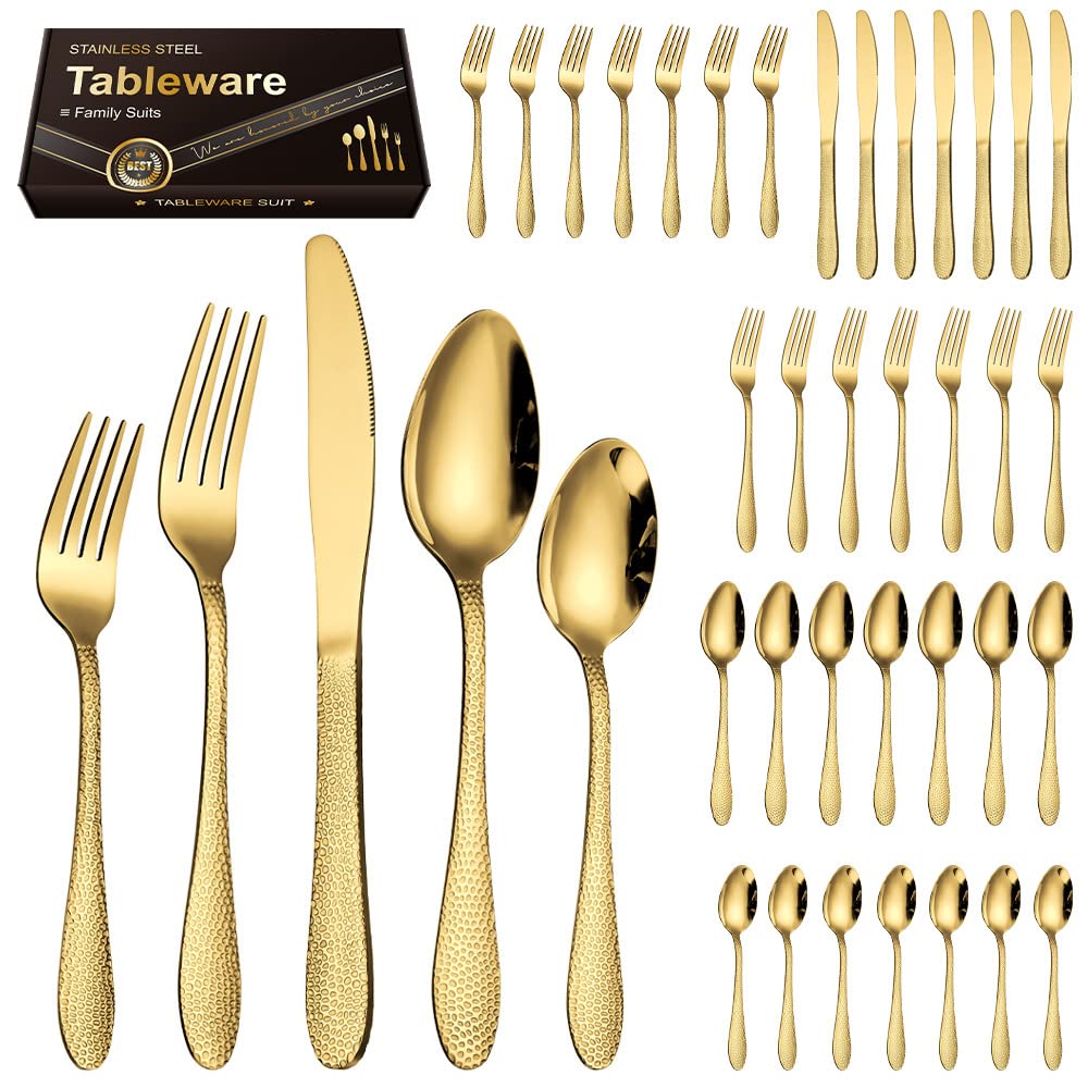 40-Piece Stainless Steel Flatware Set for 8 - Includes Spoons, Forks & Steak Knives - Food Grade 18/10 Silverware for Home, Office, Restaurant - Dishwasher Safe - Perfect for Dining, Entertaining & Gifting