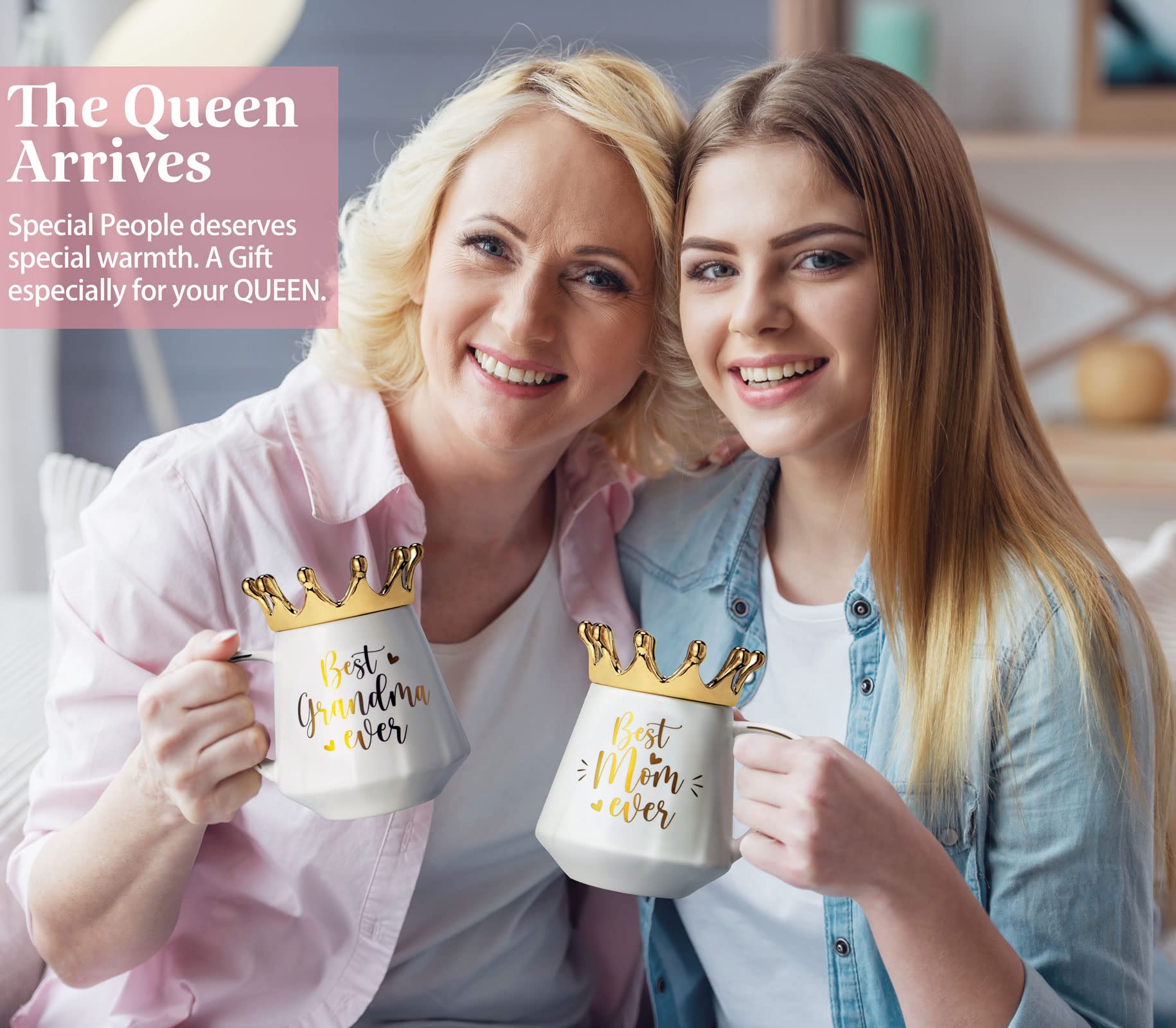 Best Mom Ever Ceramic Coffee Mug 12Oz with Crown Lid - Perfect Mothers Day Gift for Mom, Daughter, Son, Wife & Mother-in-Law - Ideal for Birthday, New Mom & Everyday Coffee Moments