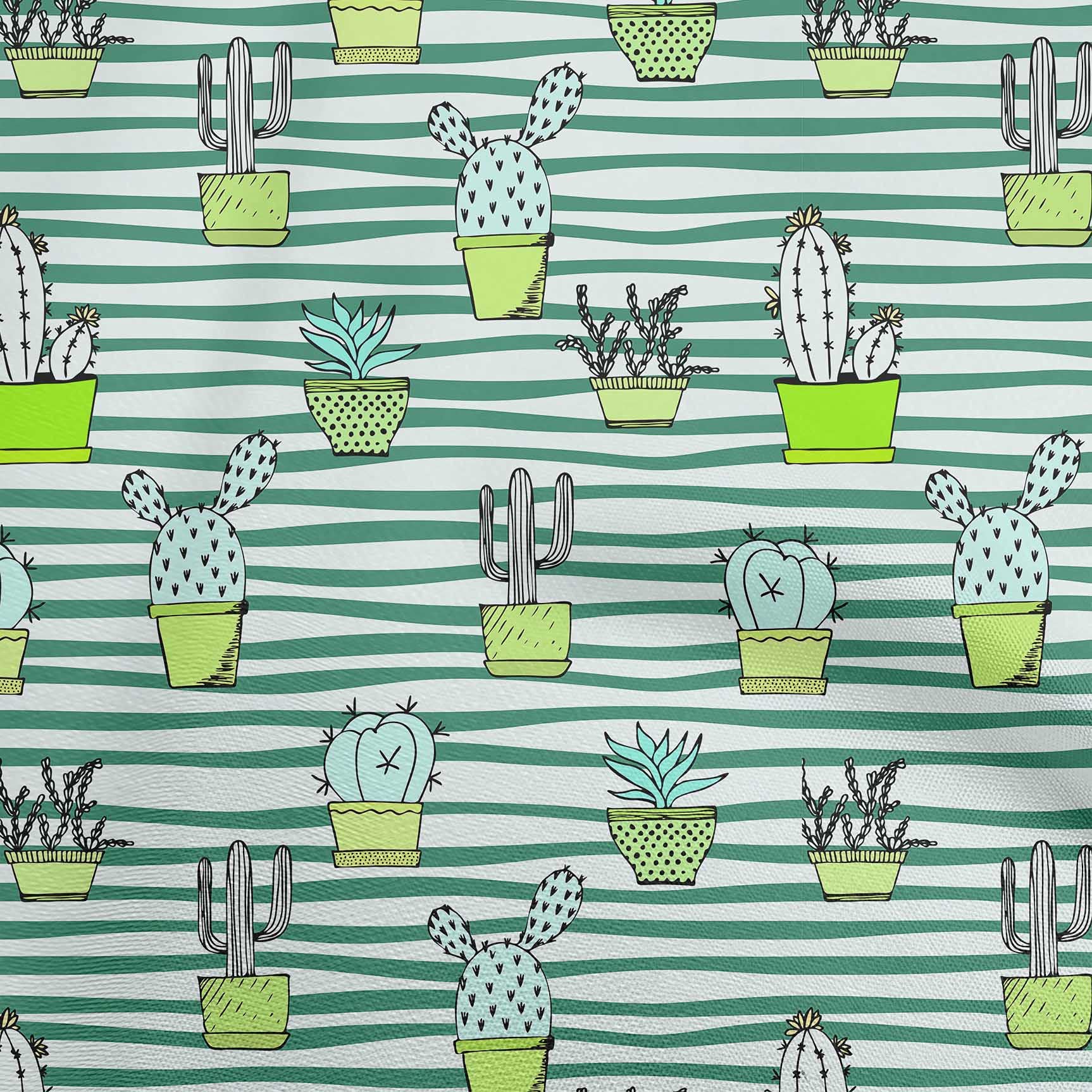 oneOone Polyester Spandex Teal Green Cactus Print Fabric - 56 Inch Wide for DIY Clothing, Quilting & Home Decor Projects | Soft Stretch Material for Dresses, Curtains & Crafting