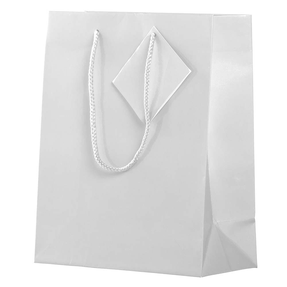 JAM Paper Glossy White Gift Bags with Rope Handles - Medium Size 8x4x10 Inches - Bulk Pack of 100 - Perfect for Birthday, Wedding & Party Favors