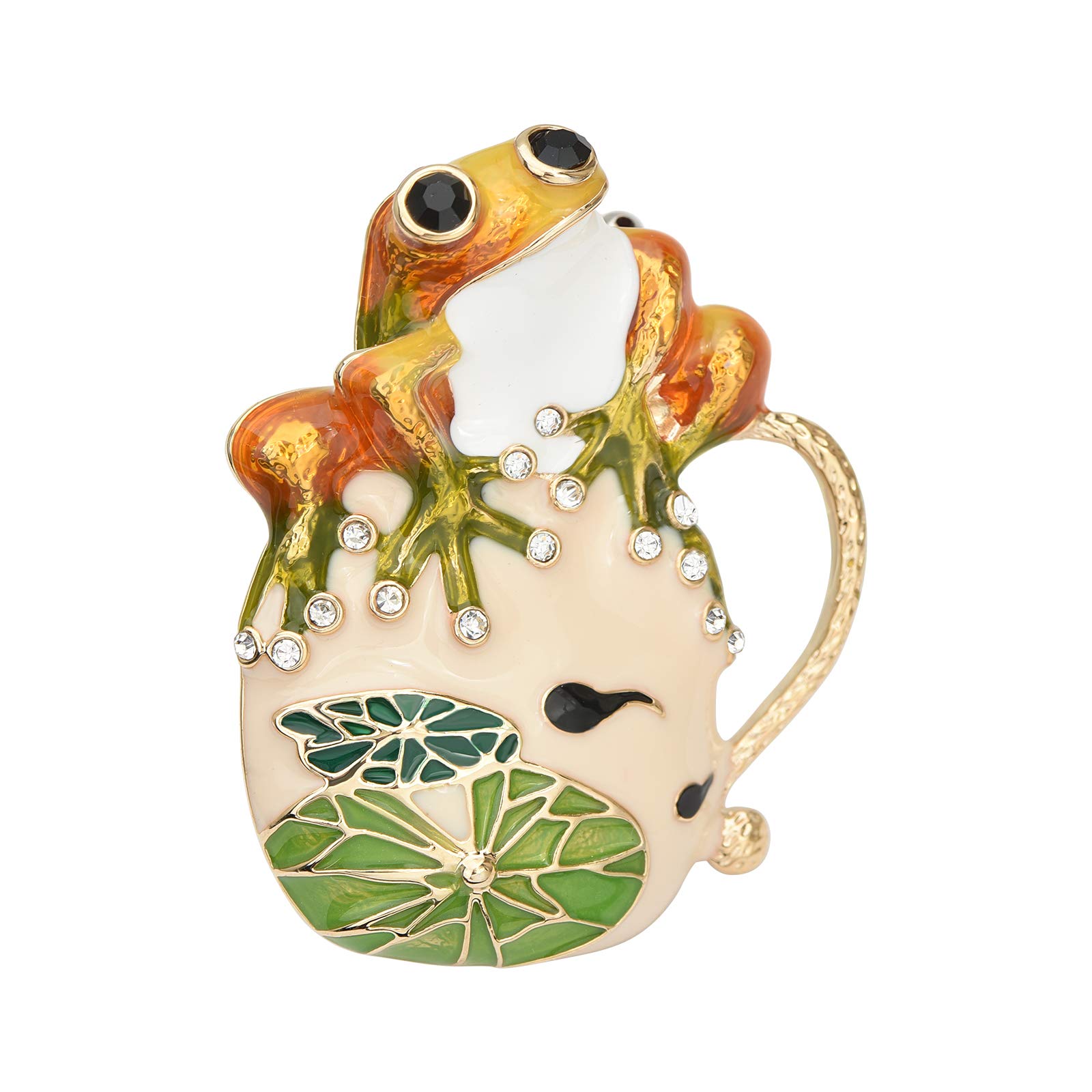 Green Enamel Lotus Leaf Frog Cartoon Brooch Pin - Lucky Animal Lapel Pin for Women & Men - Perfect for Hats, Collars, Costumes & Fashion Accessories