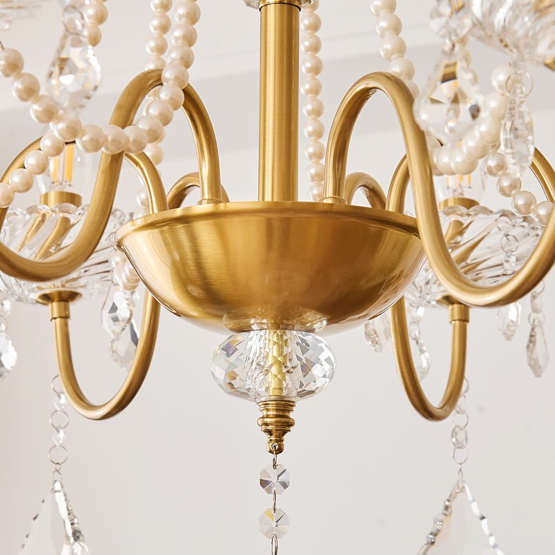 Elegant Evaria Crystal Pearl Chandelier - Modern Luxury Ceiling Light Fixture for Dining Room, Living Room, Bedroom & Wedding Decor