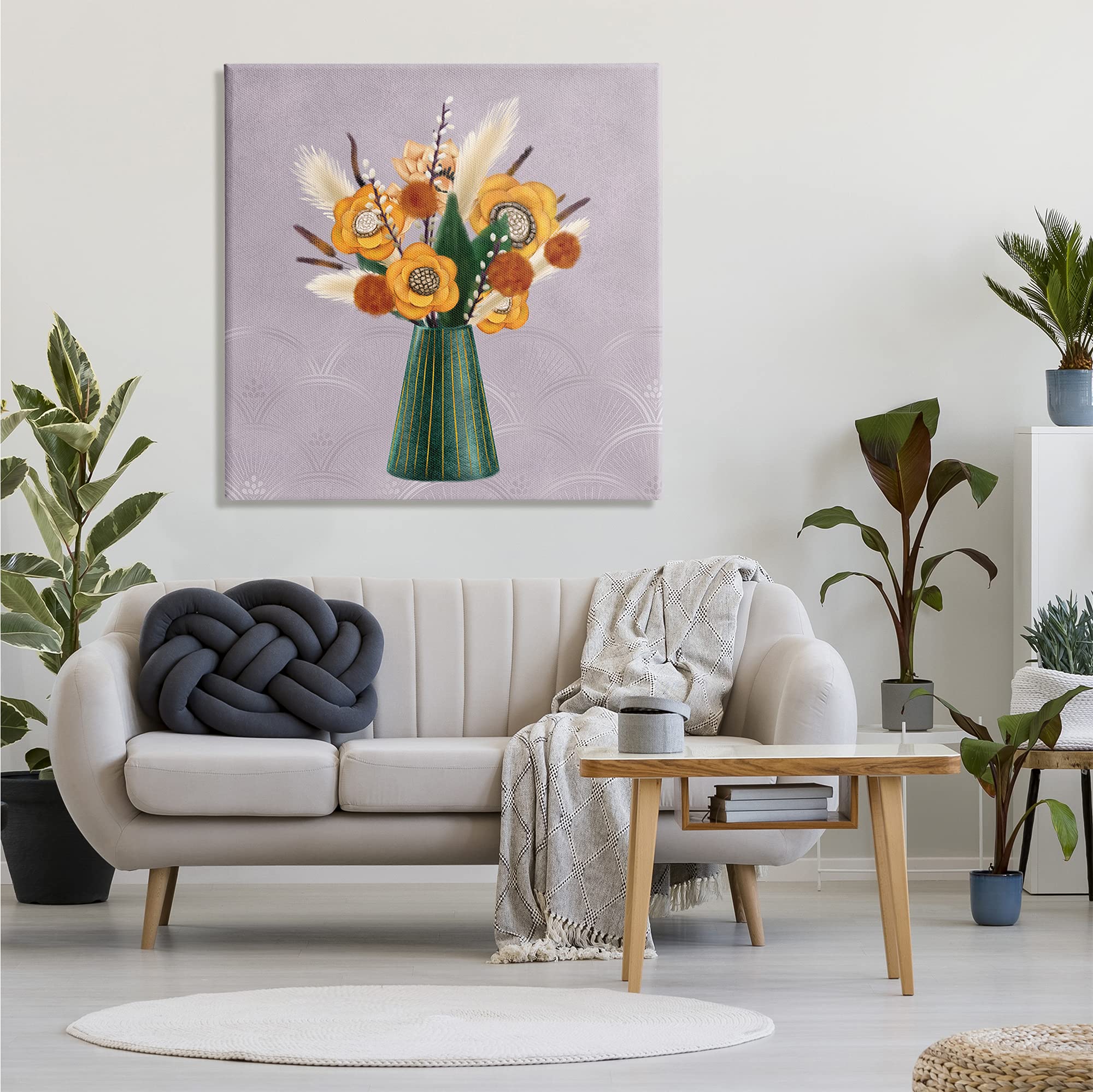 Stupell Industries Yellow Autumn Floral Bouquet in Green Vase Canvas Wall Art - 36x36 Inches, Designed by Ziwei Li, Purple - Perfect for Living Room, Bedroom & Office Decor