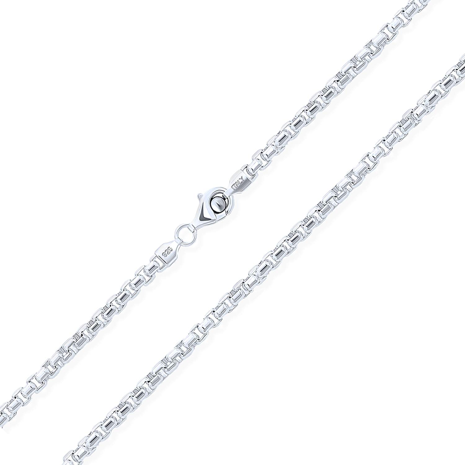 Men's Heavy Solid .925 Sterling Silver Box Chain Necklace - Square Venetian Link, Made in Italy (16, 18, 20, 24, 30 Inch) - Perfect for Everyday Wear, Gifts & Special Occasions