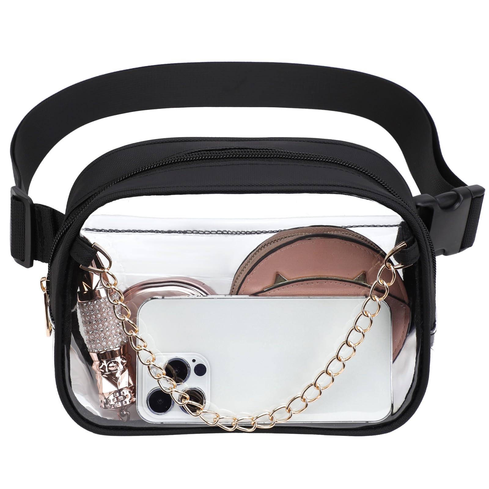 TINYAT Clear Fanny Pack for Women - Waterproof Waist Bag, See-Through PVC Crossbody Purse, Stadium Approved Belt Bag | Perfect for Concerts, Travel, Running & Outdoor Activities