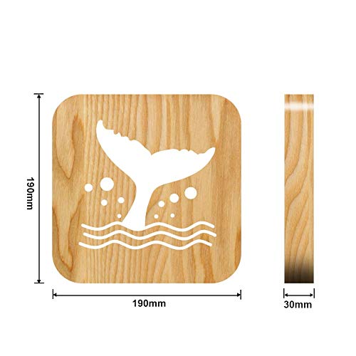Whale Tail 3D Wooden LED Night Light - Modern Home Decor, Bedroom & Nursery Lamp, Unique Table Light Gift for Kids & Adults | Perfect for Bedside, Living Room & Office Decor
