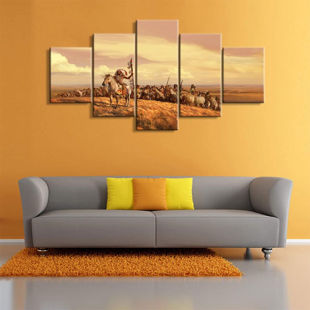 5 Pieces Native American Wall Art Decor - Indian Chiefs Wall Decor, Tribal Poster Set for Living Room, Bedroom & Office - 70