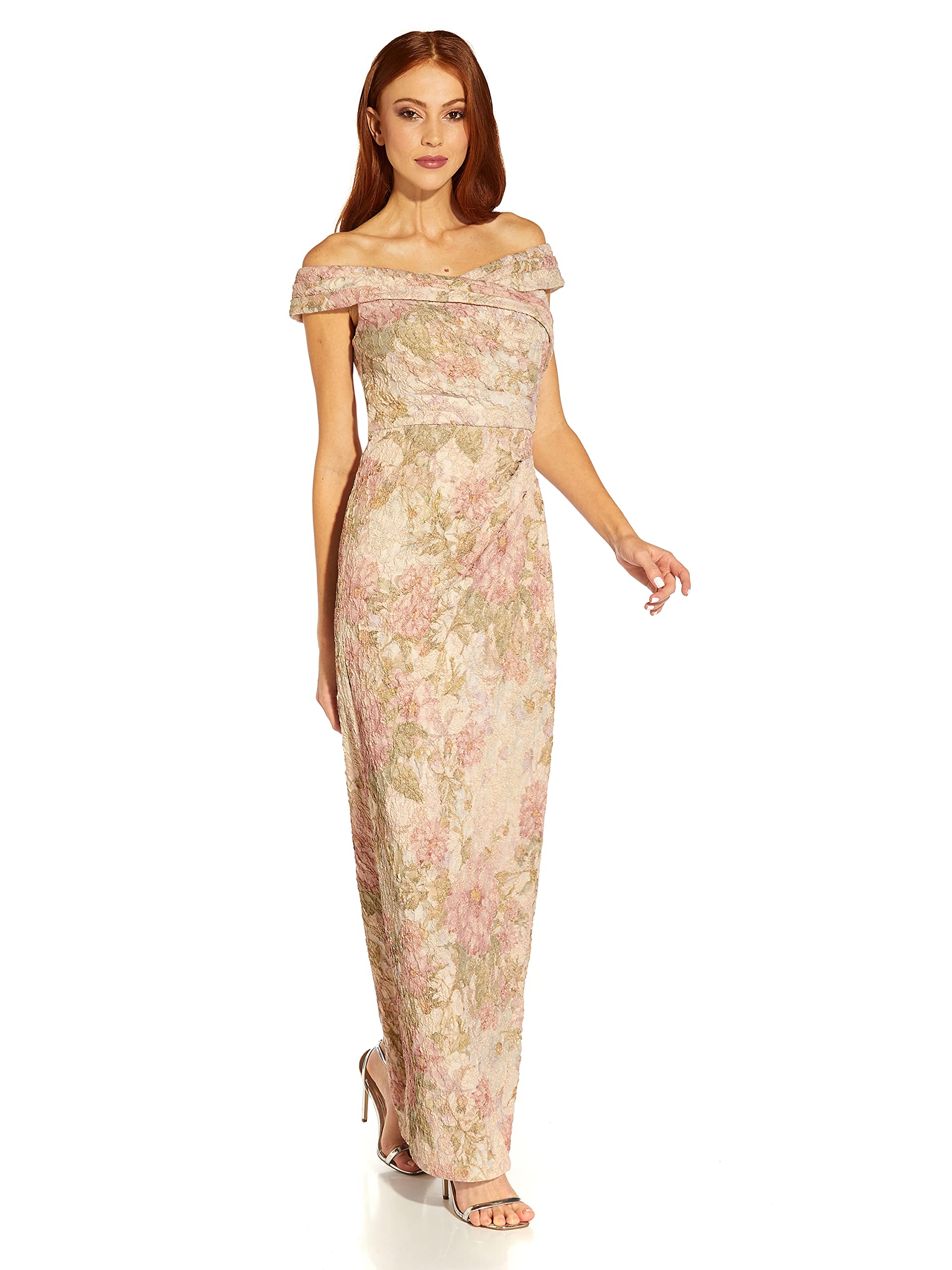 Adrianna Papell Women's Off Shoulder Matelasse Gown - Elegant Formal Evening Dress for Prom, Wedding & Black Tie Events