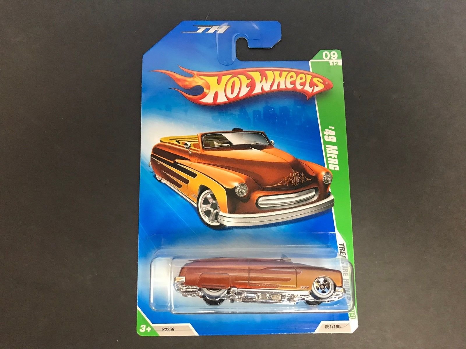 2009 Hot Wheels Treasure Hunt #09 of 12 - '49 Merc Gold Flames Diecast Car | Rare Collectible for Display & Racing Play