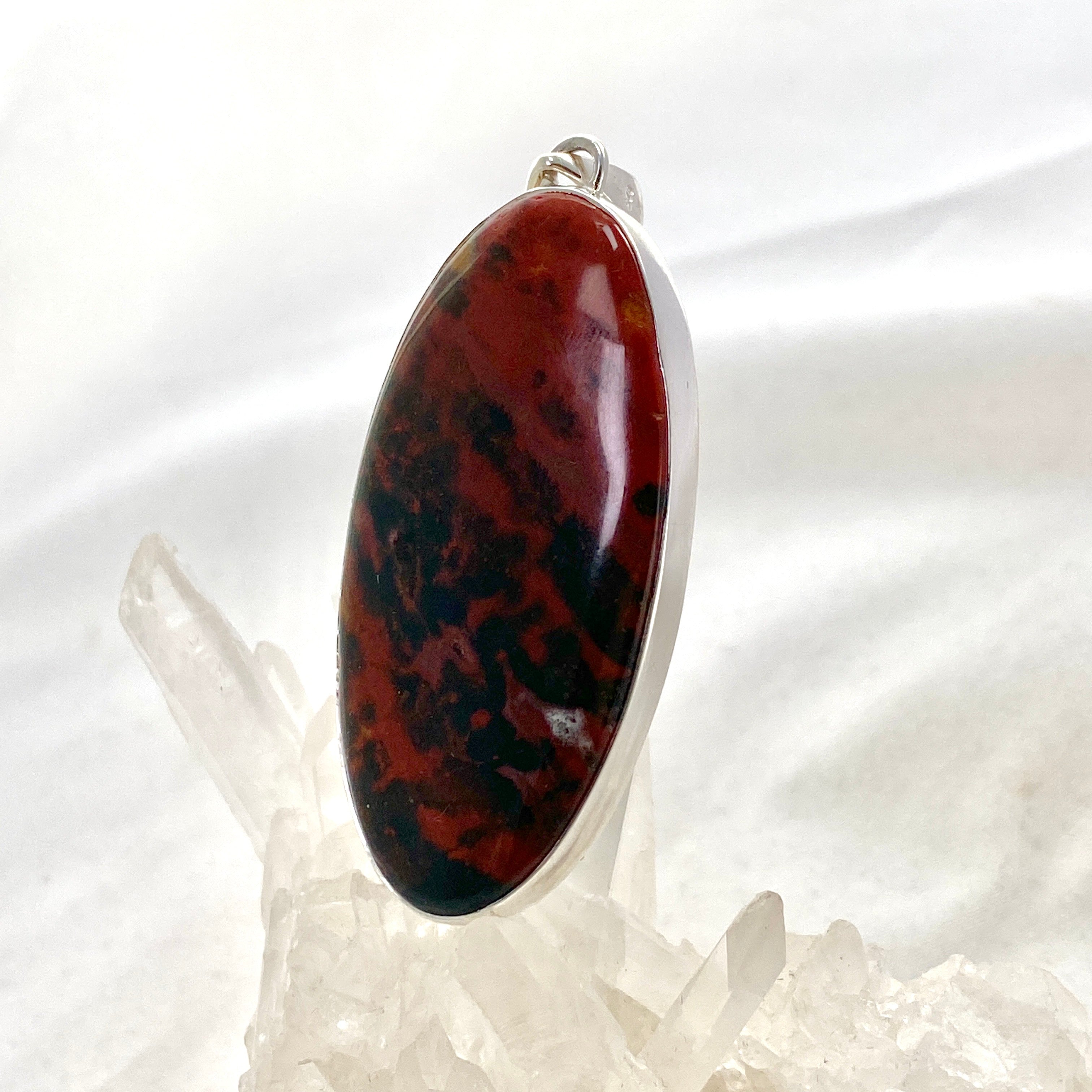 Natural Bloodstone Oval Cabochon Pendant - Healing Crystal Jewelry for Protection & Vitality - Perfect for Meditation, Energy Work & Spiritual Gifts