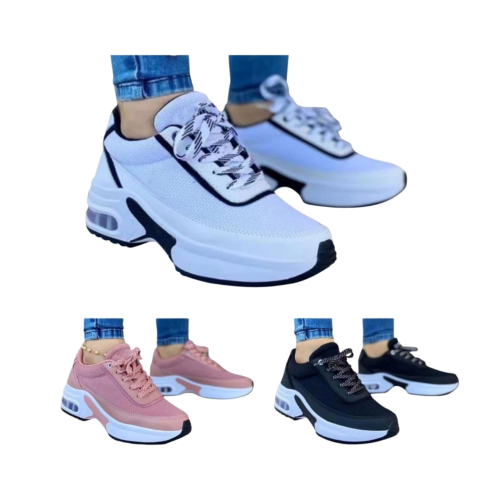 Women's Chunky Platform Sneakers - Breathable Mesh Orthopedic Walking Shoes for Women - Comfortable Lace-Up Casual & Running Sneakers - Perfect for Daily Wear, Workouts, and Fashion Outfits