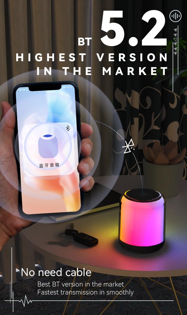 Premium Aura-Sync RGB Surround Sound Speaker with Deep Bass - Wireless Bluetooth Speaker for Home Theater, Gaming, and Party Music (Black)