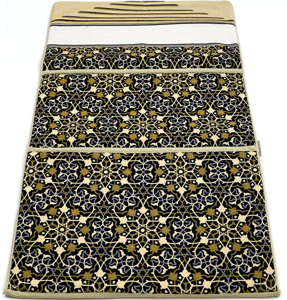 Portable Convertible Travel Prayer Mat with Adjustable Backrest - Lightweight & Foldable for Muslim Salah - Perfect for Home, Mosque, Travel & Outdoor Use (Black/Yellow)