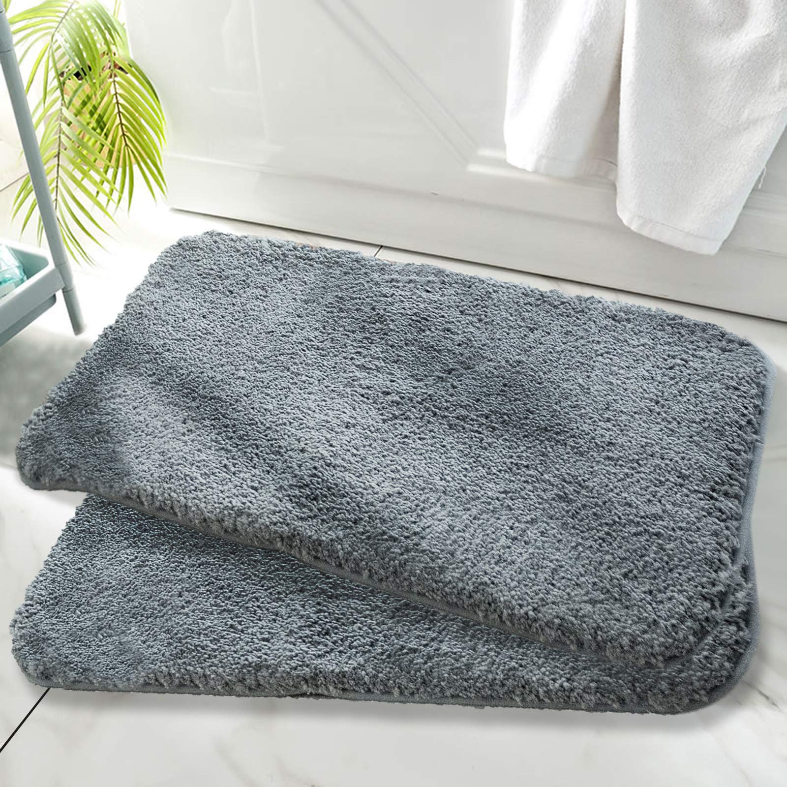 HALLYONA 20x32 Non-Slip Bath Rugs Set - 2pcs Washable Plush Runner for Bathroom & Indoor Use (Lava Gray)