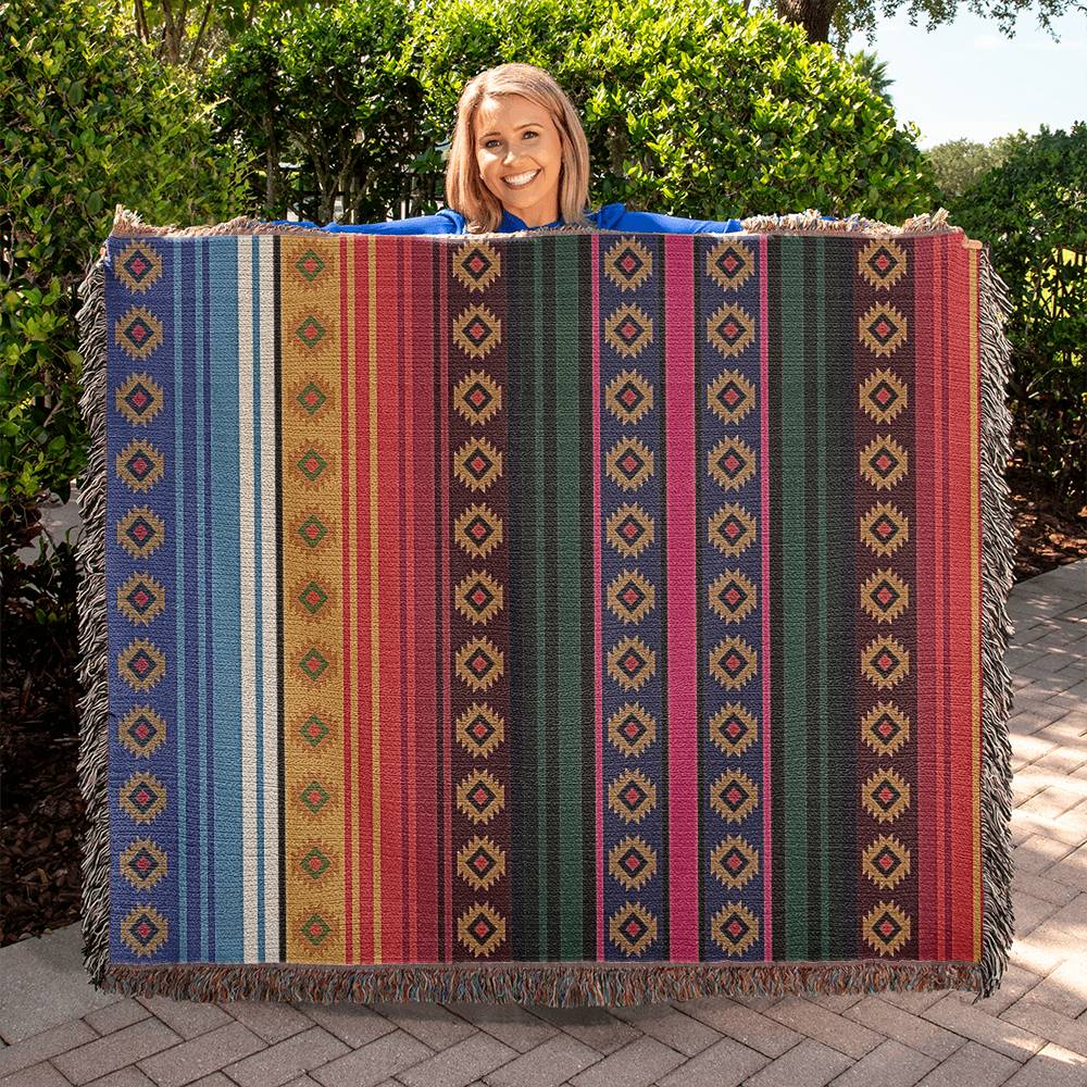 Authentic Mexican Rug - Southwestern Heirloom Woven Blanket 100% Cotton for Boho Home Decor, Living Room & Bedroom Accent