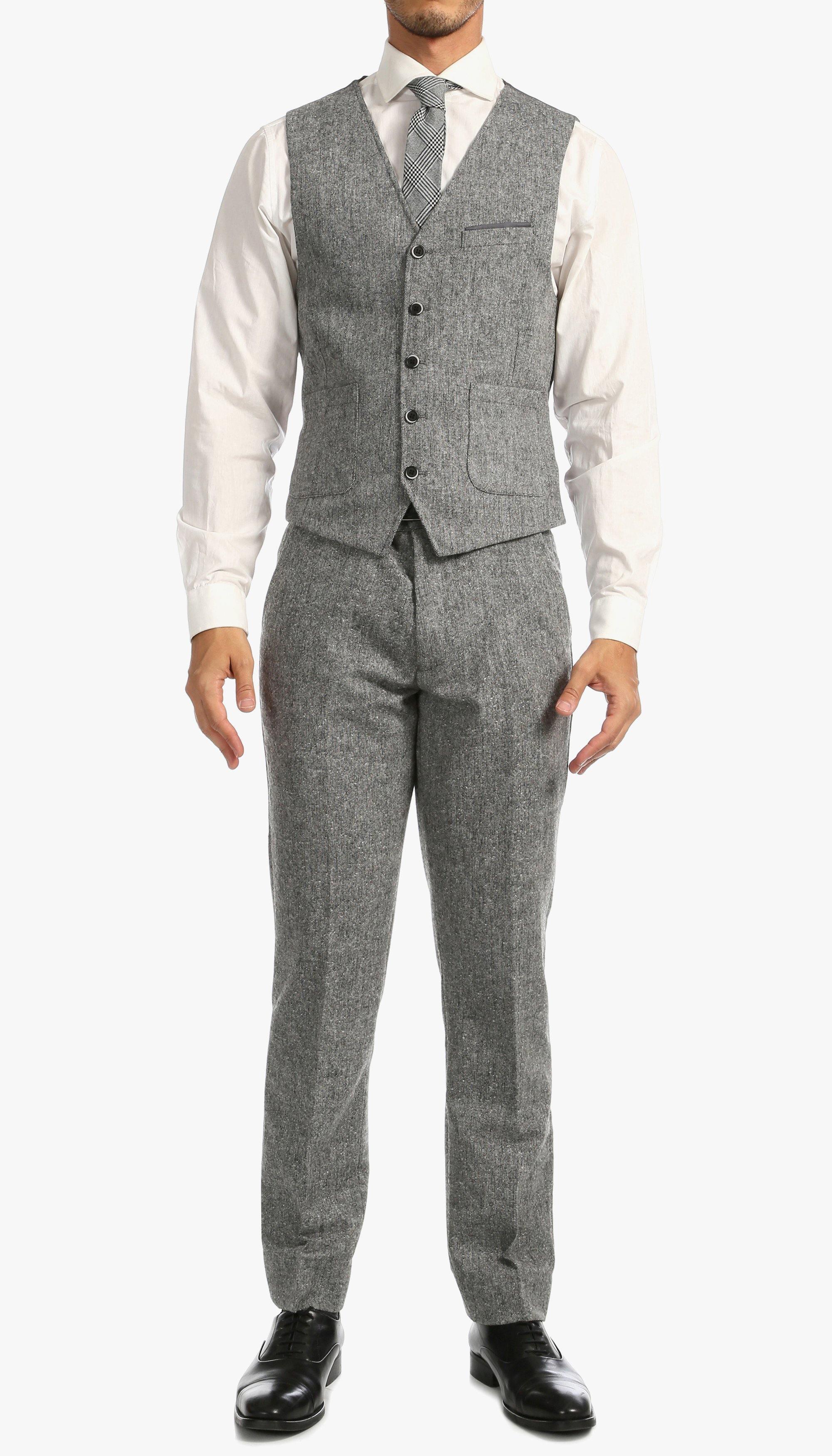 Grey Tweed Men's Slim Fit 3-Piece Suit | Formal Business Attire | Wedding, Office & Special Occasion Wear