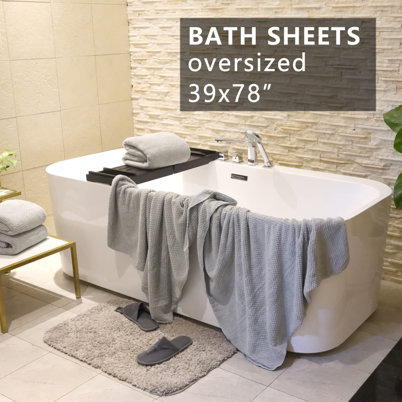 Premium Oversized Bath Towels Set - 39x78 Inch Super Soft & Highly Absorbent Luxury Bath Sheets for Adults | Microfiber 80% Polyester (Grey, 2 Piece) | Perfect for Spa, Beach, Gym & Luxury Bathroom Experience