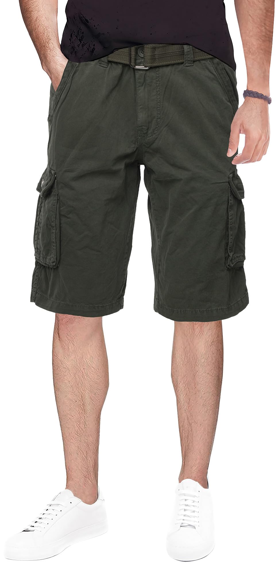 RAW X Men's Belted Cargo Shorts - Relaxed Fit Casual Knee-Length Pants with Multiple Pockets | Perfect for Outdoor Activities, Hiking, Travel & Everyday Wear