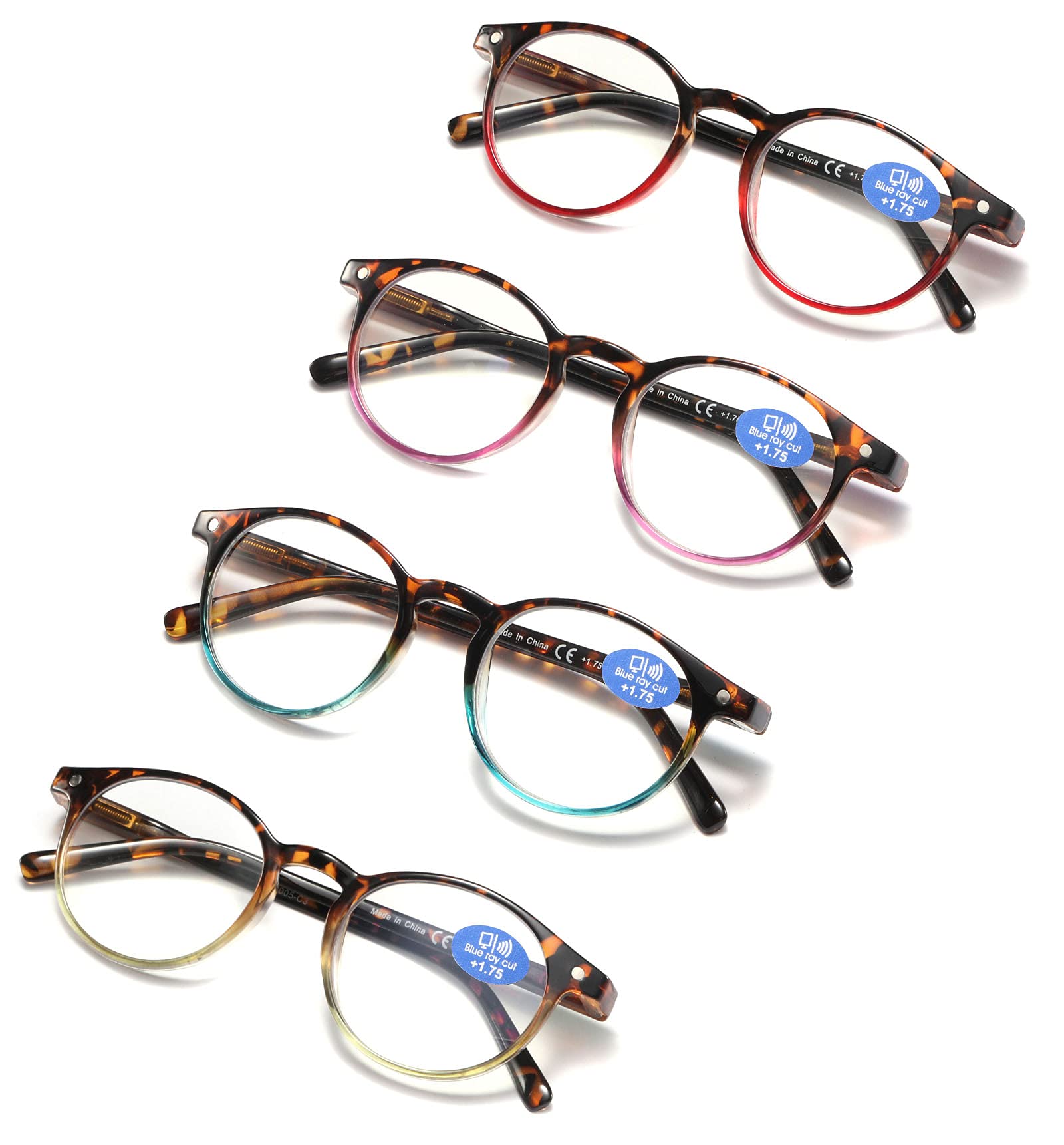 25DU Blue Light Blocking Reading Glasses for Women - Anti Eyestrain Computer Glasses with Spring Hinge & 4 Pairs Mix Color (1.00 Strength) - Perfect for Office Work, Screen Time & Reading