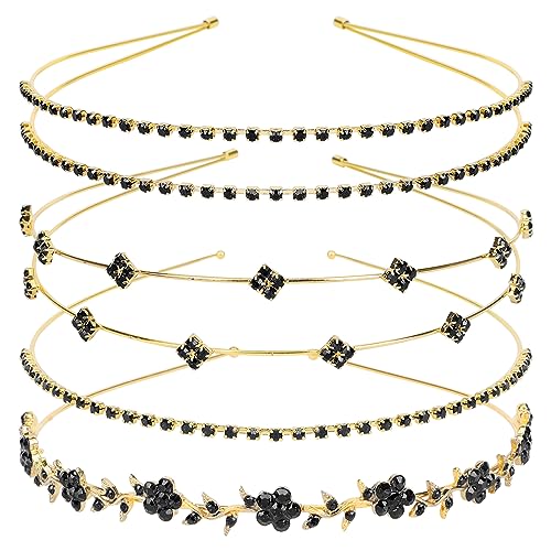 Jaciya Rhinestone Headband Set - 4 Pack Gold & Black Crystal Bridal Hair Accessories for Women | Wedding, Prom, Party, Special Occasion Hair Jewelry